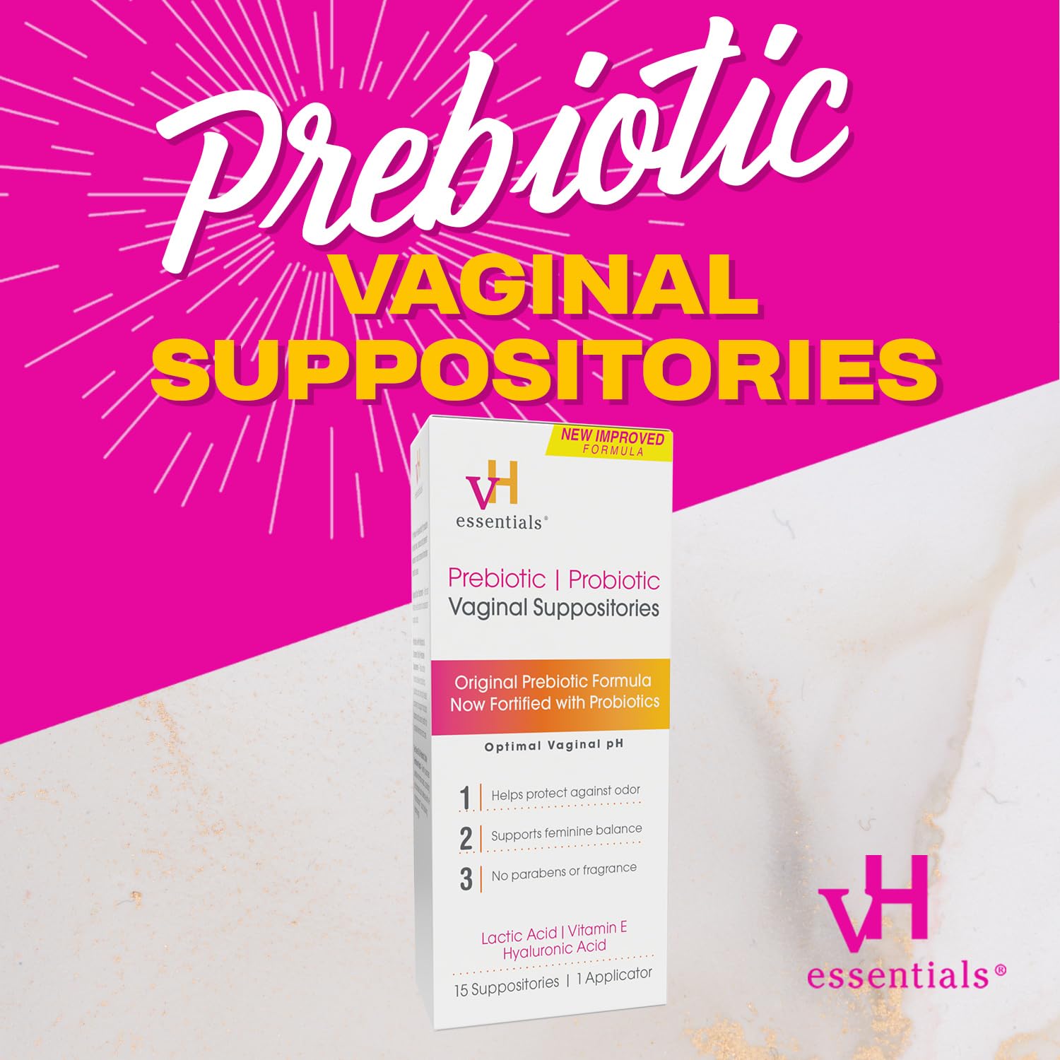 vH essentials Prebiotic PH Balanced Vaginal SuppositoriesBox, Original Version, 15 Count vH essentials uk supplements