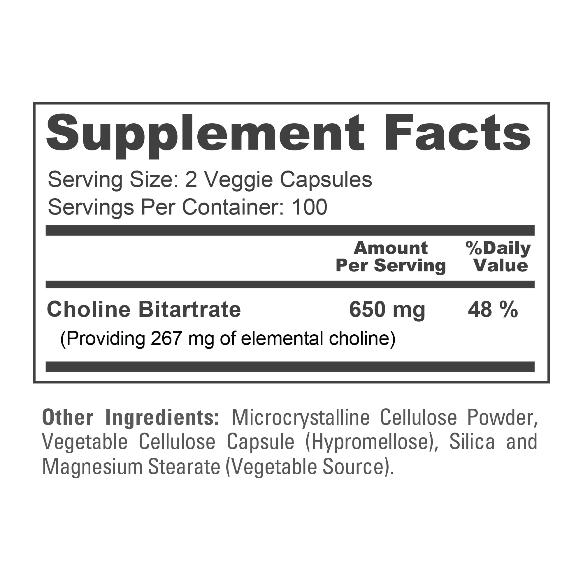 NusaPure Choline Bitartrate - Suitable for Vegetarian/Vegan, Non - GMO - 650 mg 200 Capsules NusaPure uk supplements