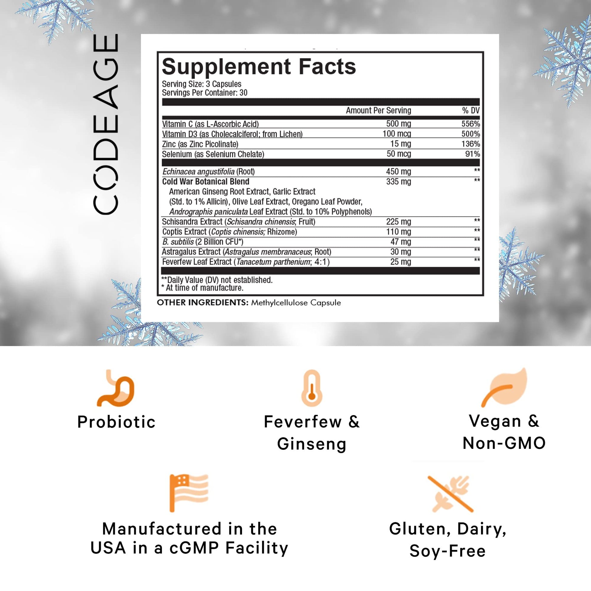 Codeage Clearhead Echinacea+ Supplement - Echinacea, Schisandra, Feverfew, Coptis, American Ginseng, Astragalus, Garlic, Probiotics, Vitamins C & D3, Zinc, Selenium - Clear Head Vitamin - 90 Capsules Codeage uk supplements