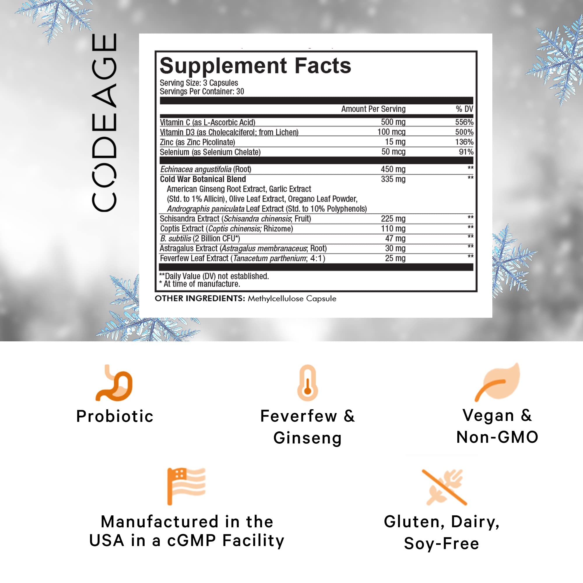 Codeage Clearhead Echinacea+ Supplement - Echinacea, Schisandra, Feverfew, Coptis, American Ginseng, Astragalus, Garlic, Probiotics, Vitamins C & D3, Zinc, Selenium - Clear Head Vitamin - 90 Capsules Codeage uk supplements