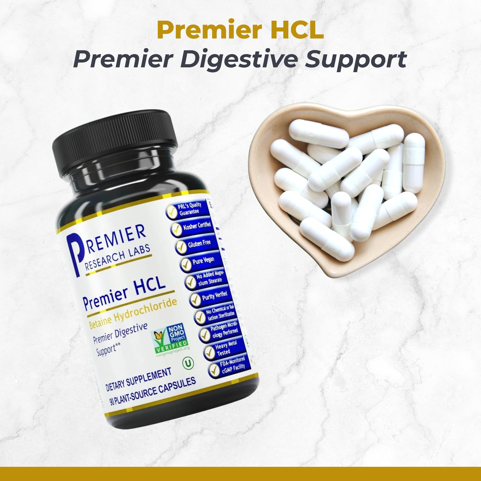 Premier Research Labs Premier HCL - Betaine HCL, Betaine Hydrochloride Supplement for Optimal Digestive Function, Nutrient Absorption, Betaine-HCL for Low Stomach Acid- 90 Vegetarian Capsules (2 Pack) Premier Research Labs uk supplements