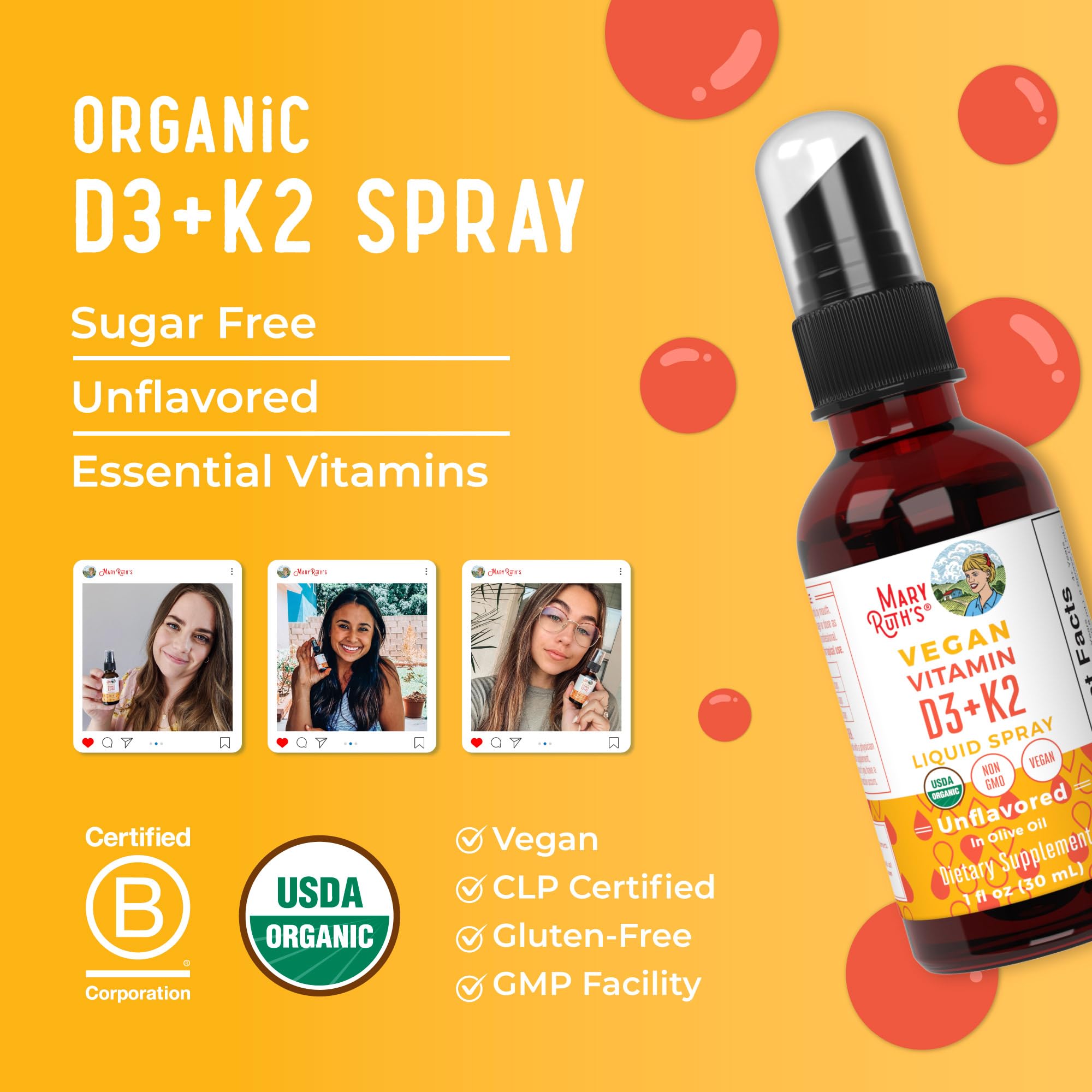 MaryRuth's Organic D3 + K2 Spray for Adults & Kids for Bone Health | Vitamin D3 as Cholecalciferol | Vitamin K2 | Immunity | Mineral Absorption | Heart Health | Vegan | Non-GMO | Gluten Free | 1 Fl Oz MARYRUTH'S uk supplements