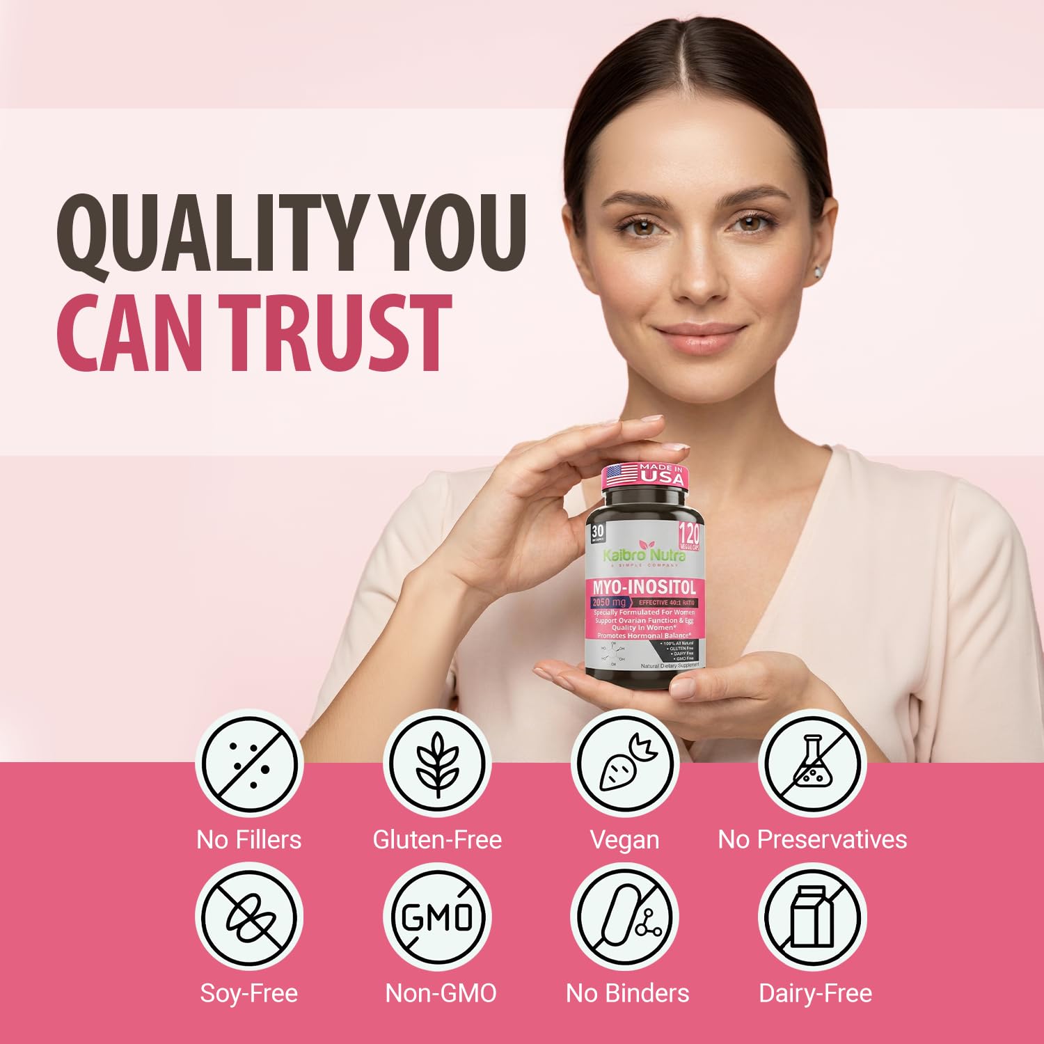 Kaibro Nutra Myo-Inositol Supplement, Myo-Inositol & D-Chiro Inositol 40:1 Ratio, Hormone Balance & Ovarian Support for Women with Vitamin B8, 2050mg, Vegan, Non-GMO Capsules 120 Count Kaibro Nutra uk supplements
