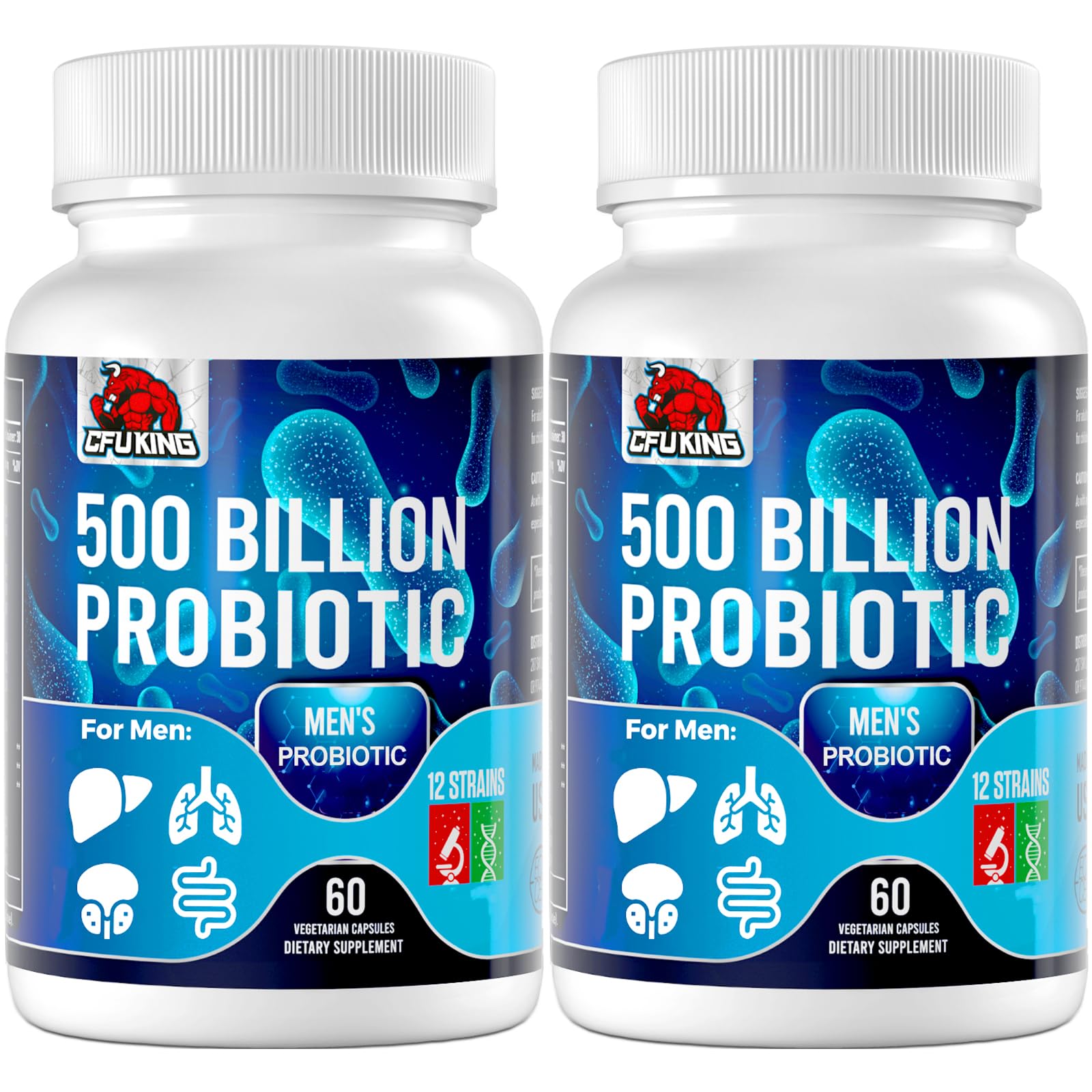 Probiotics for Men, 500 Billion CFU & 12 Mens Probiotic for Digestive Health + 4 Organic Prebiotic Fiber, for Digestive, Gut, Immune Health, Bloating, Gas, Energy Support, Shelf Stable - 120 Capsules CFUKING uk supplements
