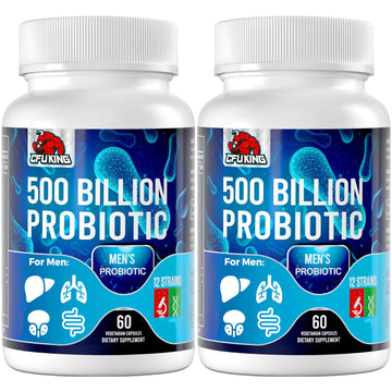 Probiotics for Men, 500 Billion CFU & 12 Mens Probiotic for Digestive Health + 4 Organic Prebiotic Fiber, for Digestive, Gut, Immune Health, Bloating, Gas, Energy Support, Shelf Stable - 120 Capsules CFUKING uk supplements