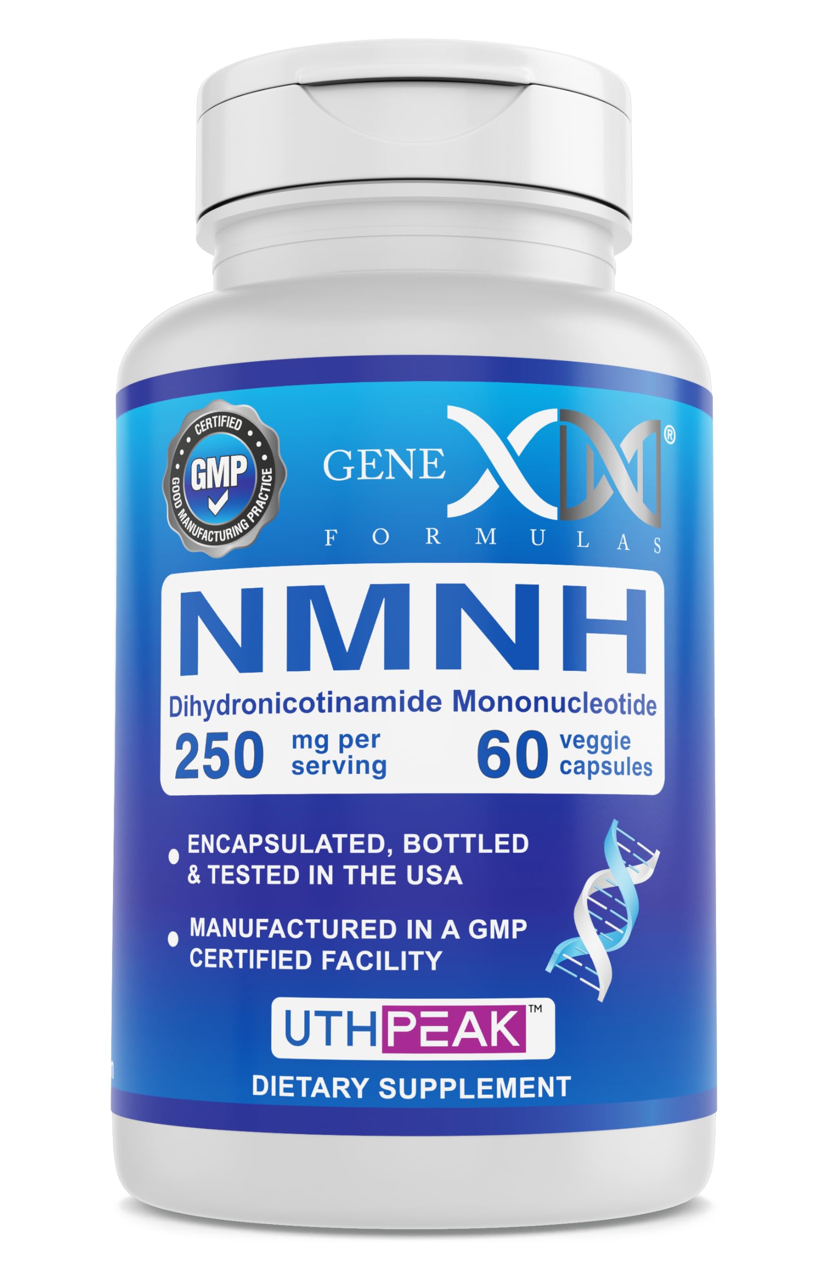 Genex Formulas 250mg NMNH (60 Capsules - 30 Servings) | Uthpeak™ NMNH (Dihydronicotinamide Mononucleotide) NAD+ Precursor for Healthy Aging - Non-GMO, Gluten-Free, Vegetarian Genex Formulas uk supplements