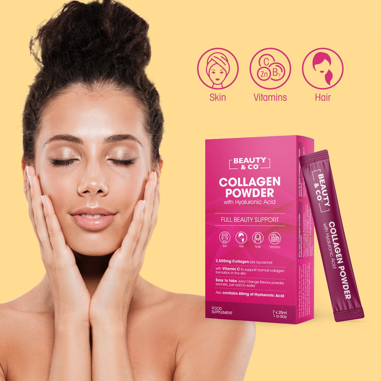Collagen 2500mg Powder Supplement Boosted with Vitamin C and Hyaluronic Acid (Bovine) Beauty & Co uk supplements