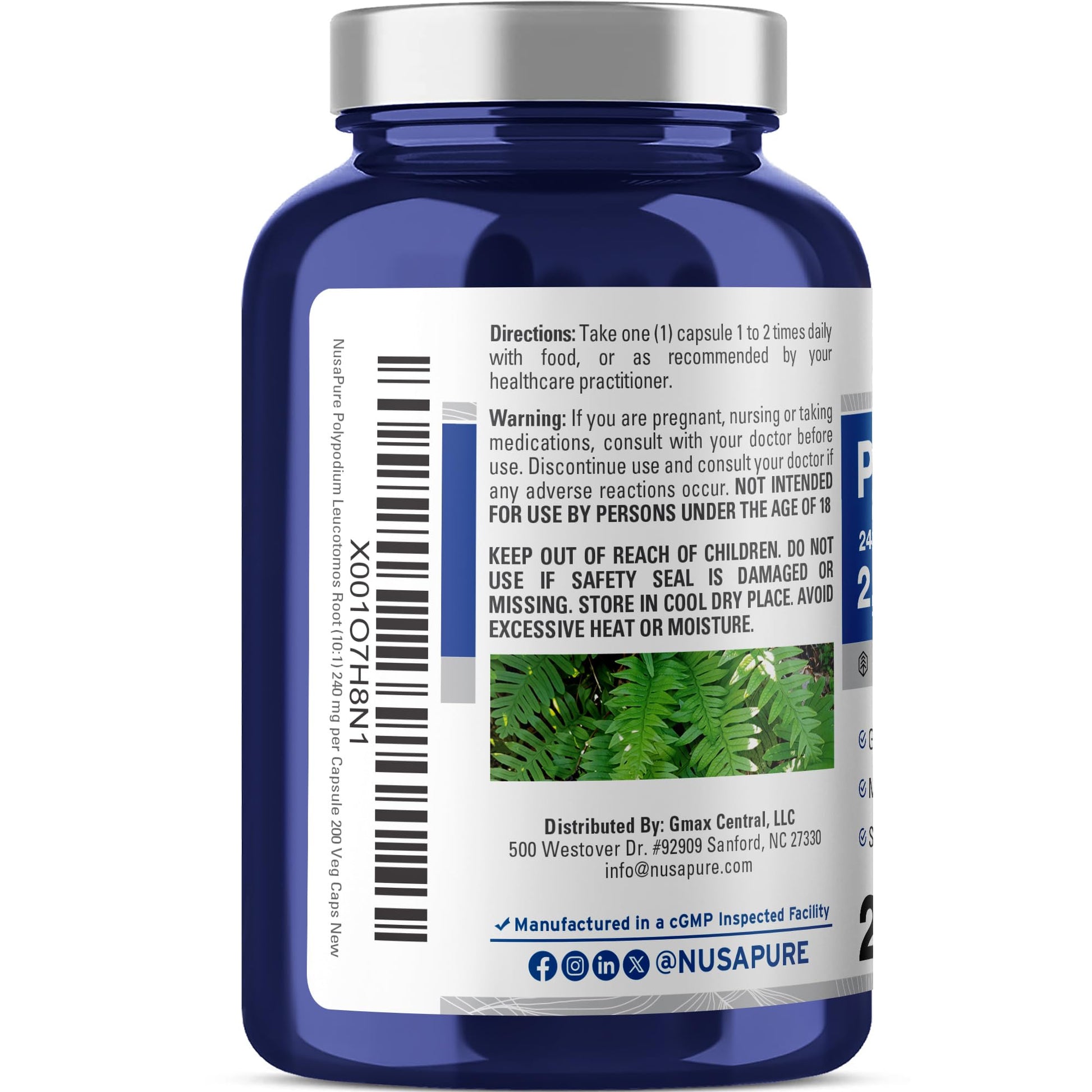 NusaPure Polypodium Leucotomos 10:1 Extract, 240 mg Equivalent to 2400mg 200 Veggie Capsules (Vegetarian, Non-GMO, Vegan) NusaPure uk supplements