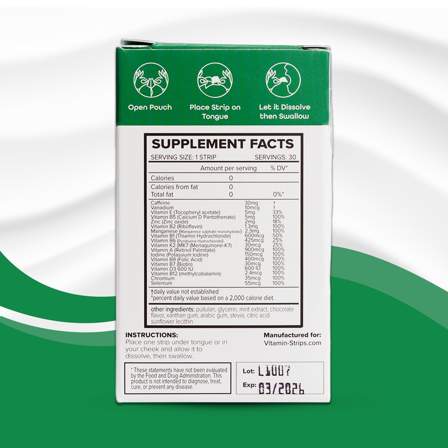 Peak Performance Energy Strips — Vegan, Gluten Free, Soy Free & Sugar-Free Breath Strips w/Caffeine, 18 Vitamins & Minerals — Instant Energy Boost Chocolate Mint Dietary Supplement — 30 Oral Strips Vitamin-Strips uk supplements