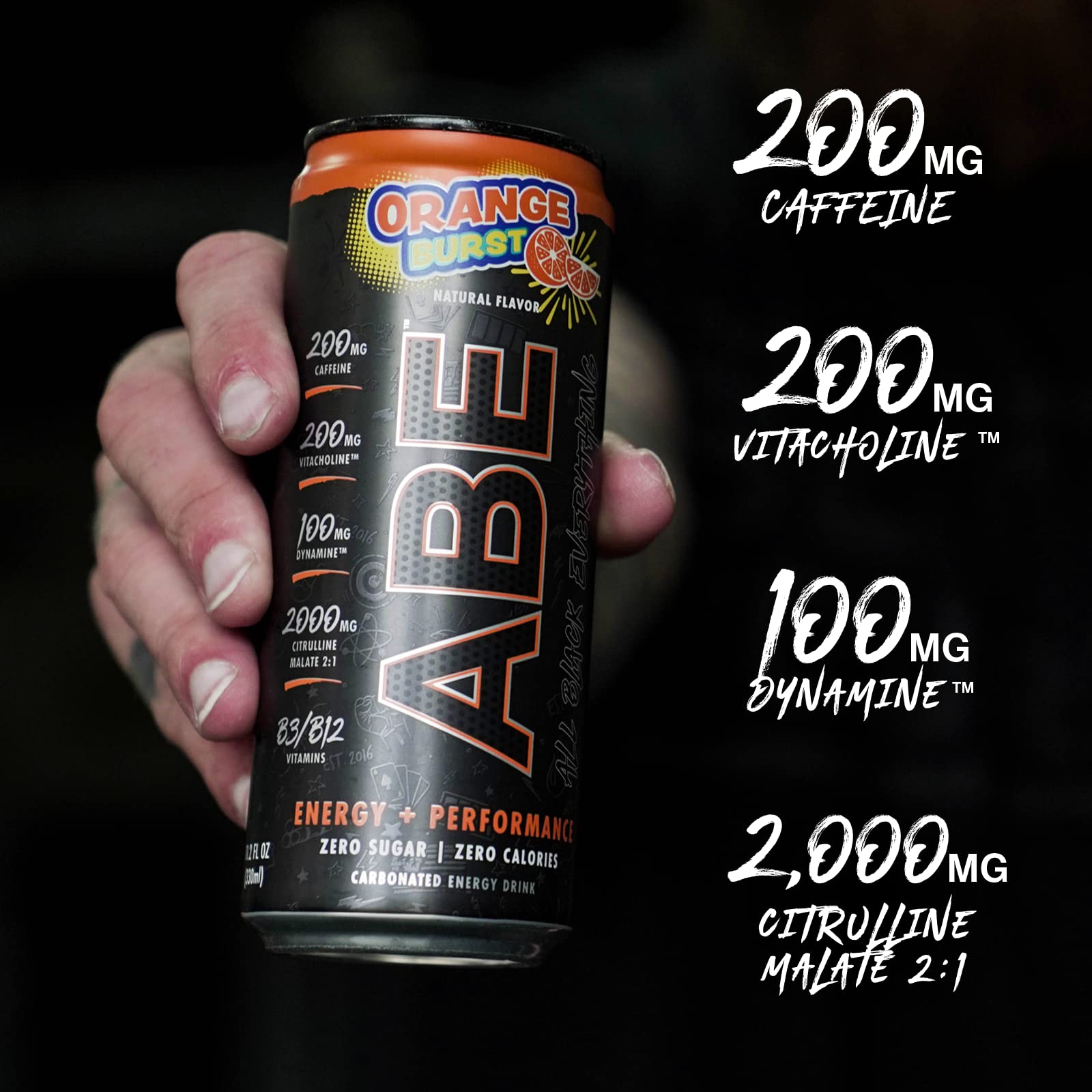 ABE Energy + Performance Sugar Free Energy Drink - All Black Everything Drink With Caffeine ABE all black everything uk supplements