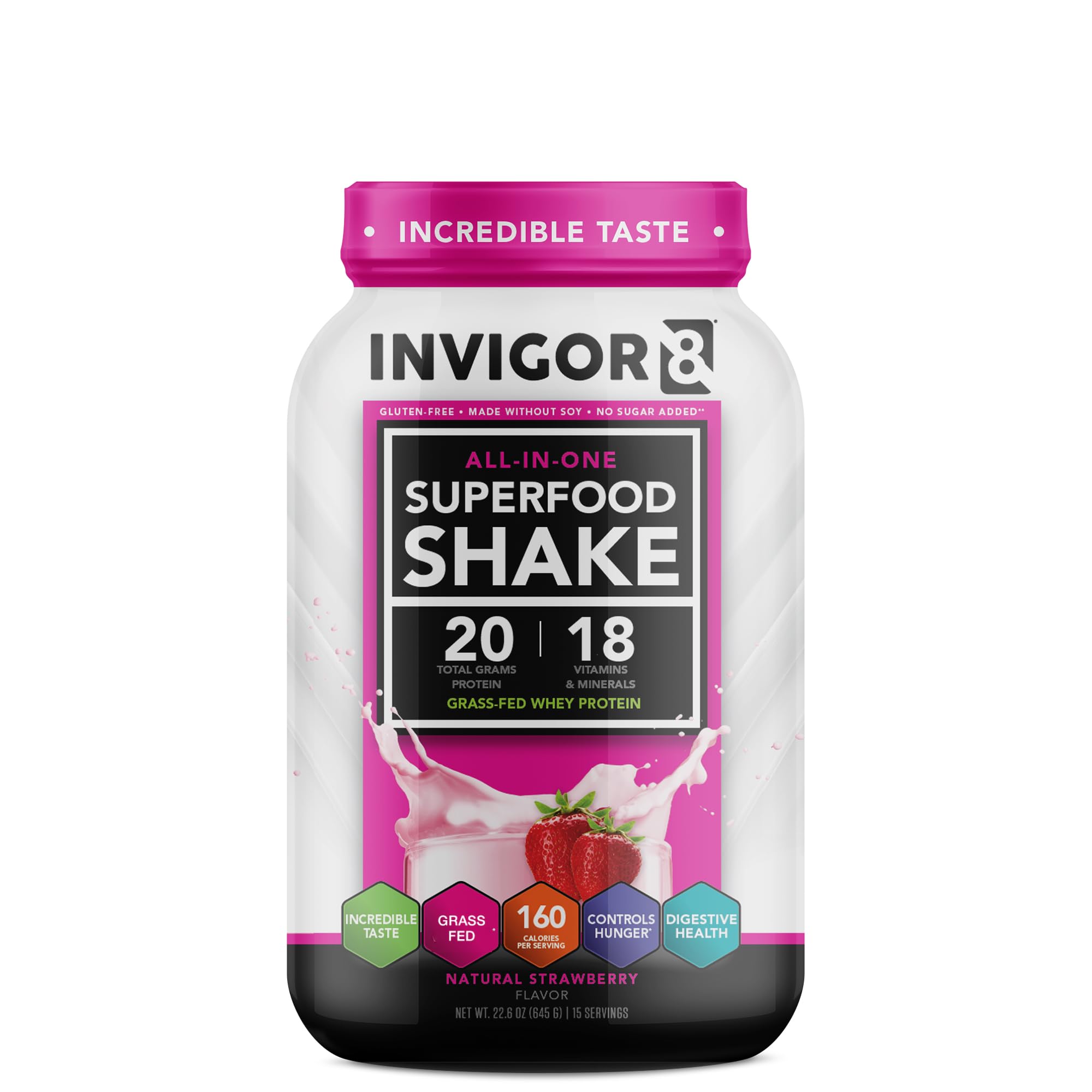 INVIGOR8 Superfood Grass Fed Whey Protein Isolate Shake Natural Strawberry Gluten-Free INVIGOR8 uk supplements