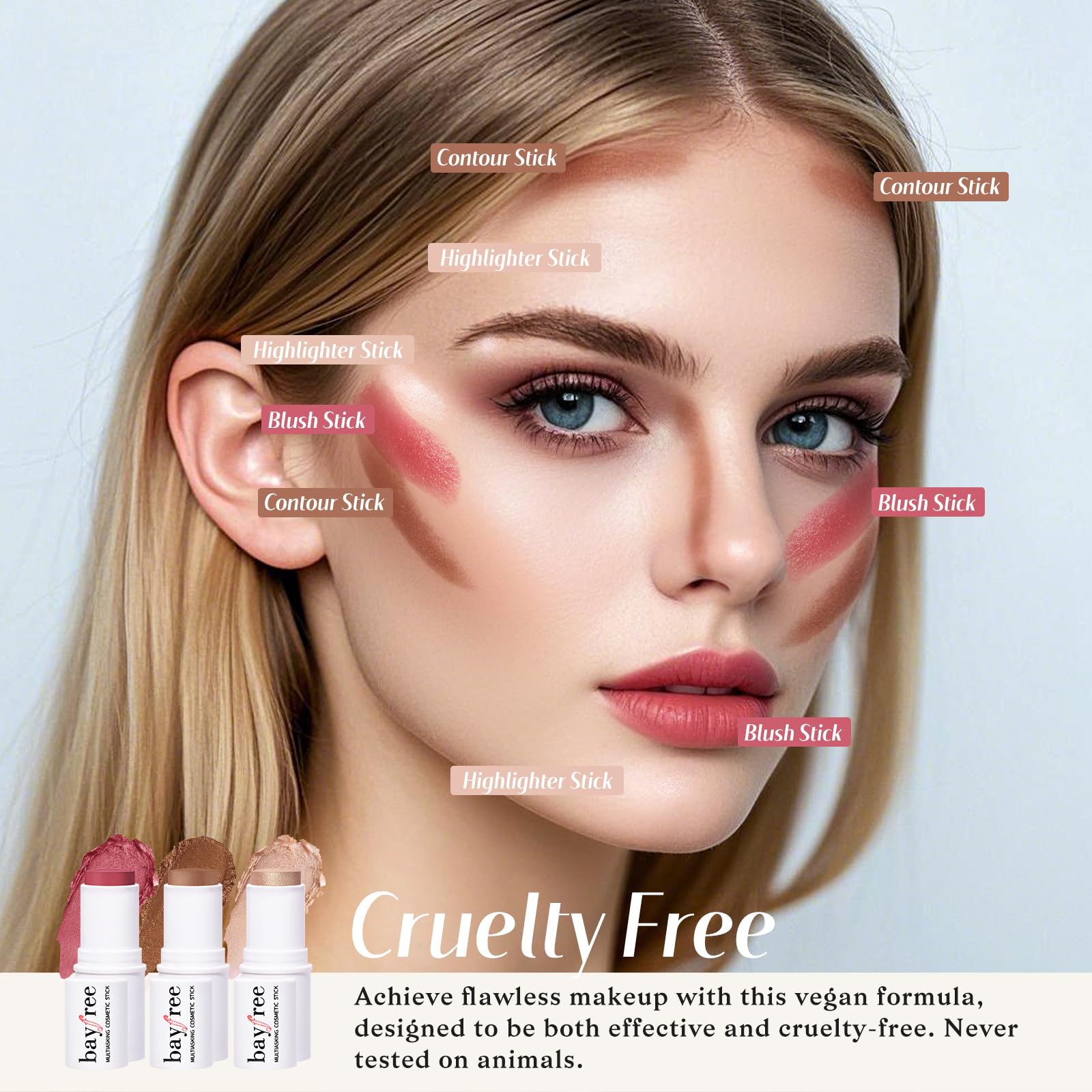 KIMUSE Face Sticks Trio, Cream Blush Stick & Highlighter Stick & Contour Stick for Sculpt the Cheeks, Long Lasting Cream Contour Stick Trio for Face Makeup, with Brush KIMUSE uk supplements