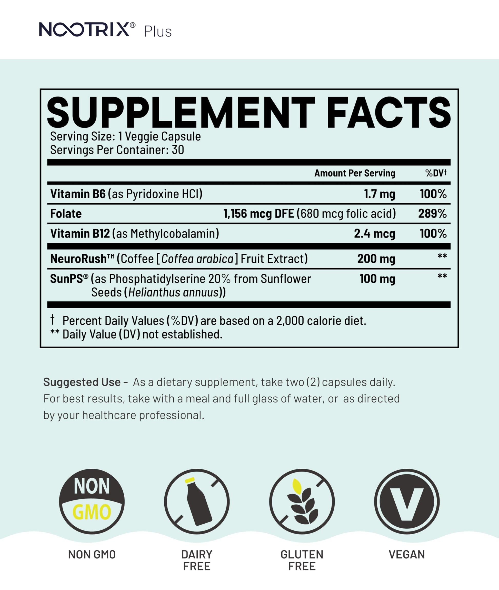 Nootrix Brain Plus Nootropic Supplement | Supports Memory, Mental Focus, Cognitive Health & Energy | Promotes Healthy Mood & Brain Function | Vitamin B1, Vitamin B6 & Vitamin B12 | 30 Capsules Nootrix uk supplements