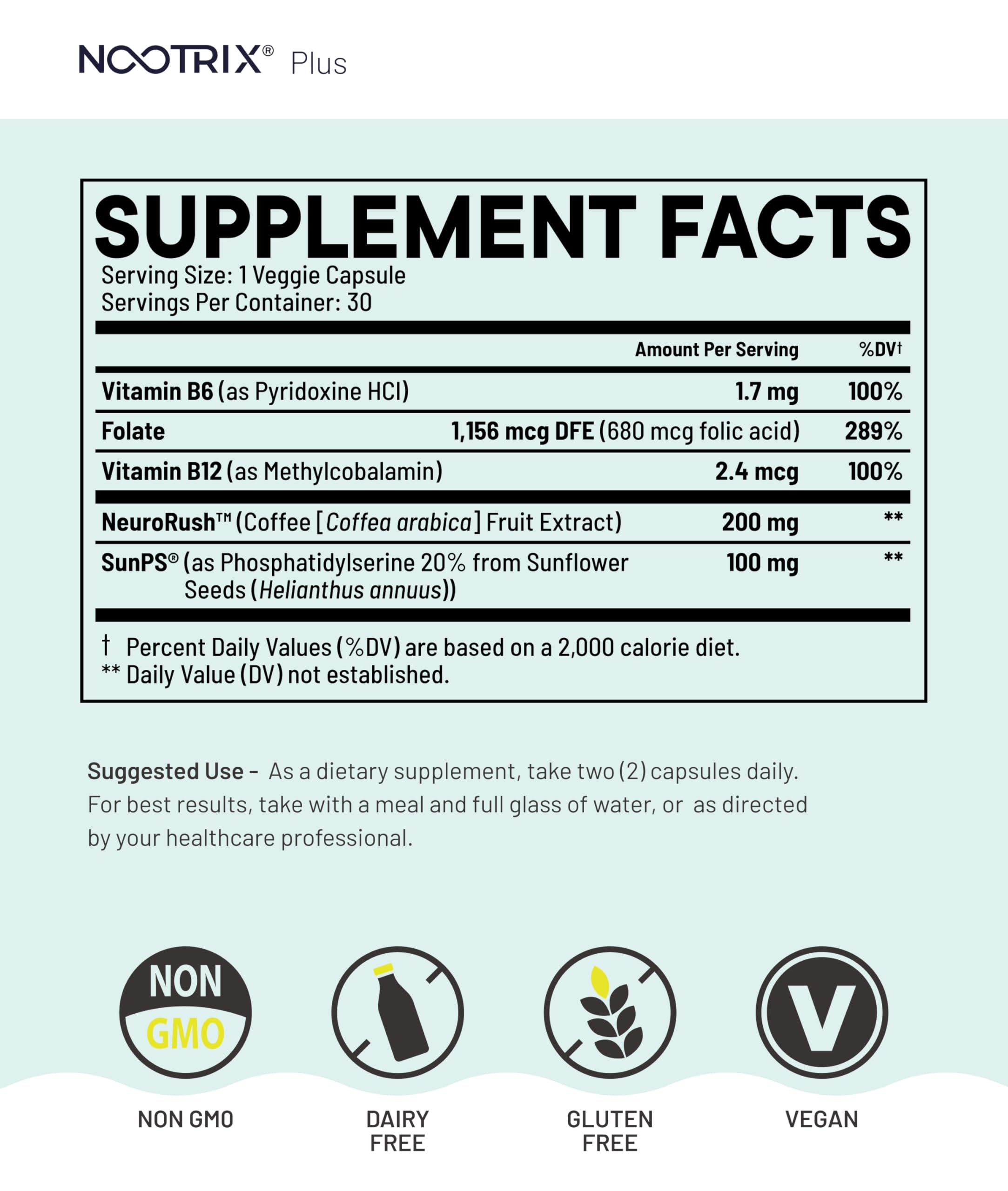 Nootrix Brain Plus Nootropic Supplement | Supports Memory, Mental Focus, Cognitive Health & Energy | Promotes Healthy Mood & Brain Function | Vitamin B1, Vitamin B6 & Vitamin B12 | 30 Capsules Nootrix uk supplements