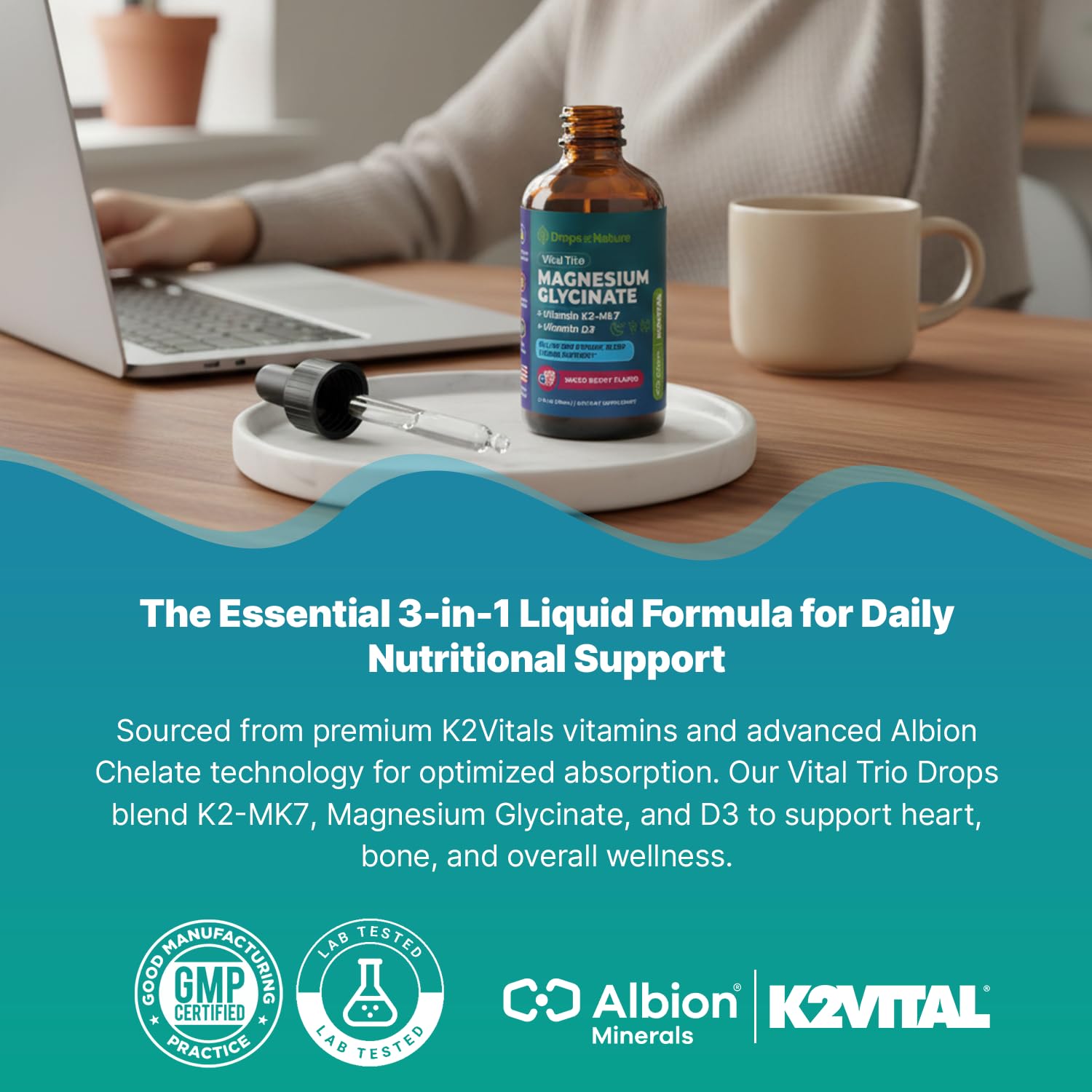 Magnesium Glycinate, Vitamin K2 & D3 Supplement – GMO-Free – VIT D MK7 K2 Vitamin Supplement & Magnesium Blend – with Nutrients for Bone Nutrition & Cardiovascular Function (Mixed Berry, 60 mL) Drops Of Nature uk supplements