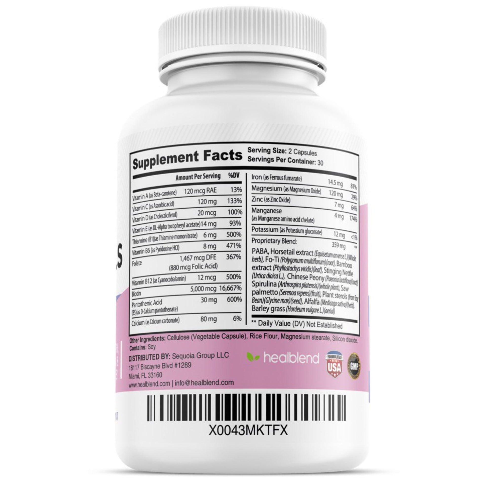 healblend Hair Skin and Nails Vitamins for Women with Biotin 5000 mcg, Iron and Manganese | Vegan, Non-GMO | 60 Capsules healblend uk supplements
