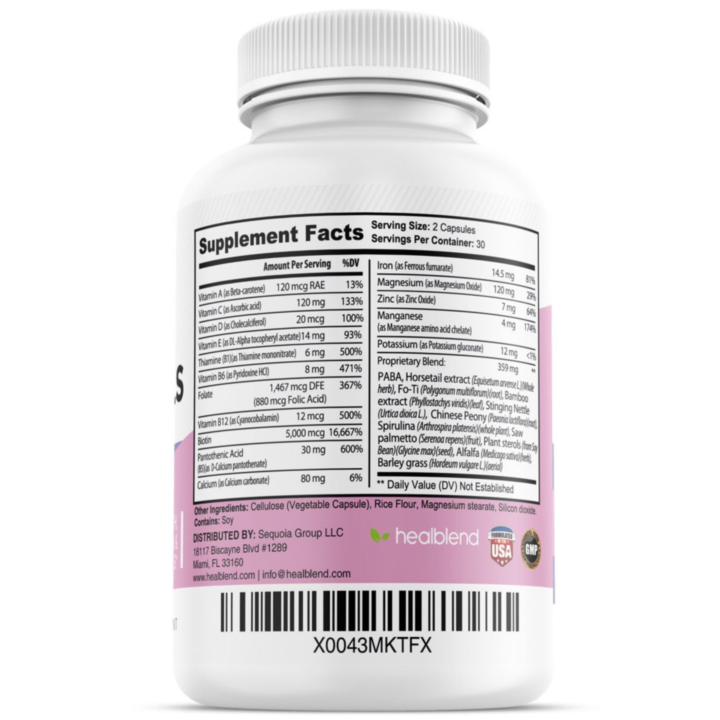 healblend Hair Skin and Nails Vitamins for Women with Biotin 5000 mcg, Iron and Manganese | Vegan, Non-GMO | 60 Capsules healblend uk supplements