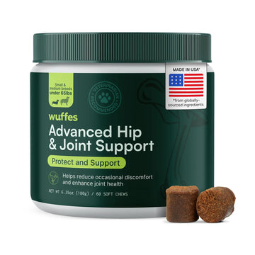 Wuffes Advanced Dog Hip and Joint Supplement with Glucosamine, Chondroitin, Omega 3, MSM, and Green Lipped Mussel, 60 Pork Flavored Chews for Small and Medium Dog Breeds Wuffes uk supplements