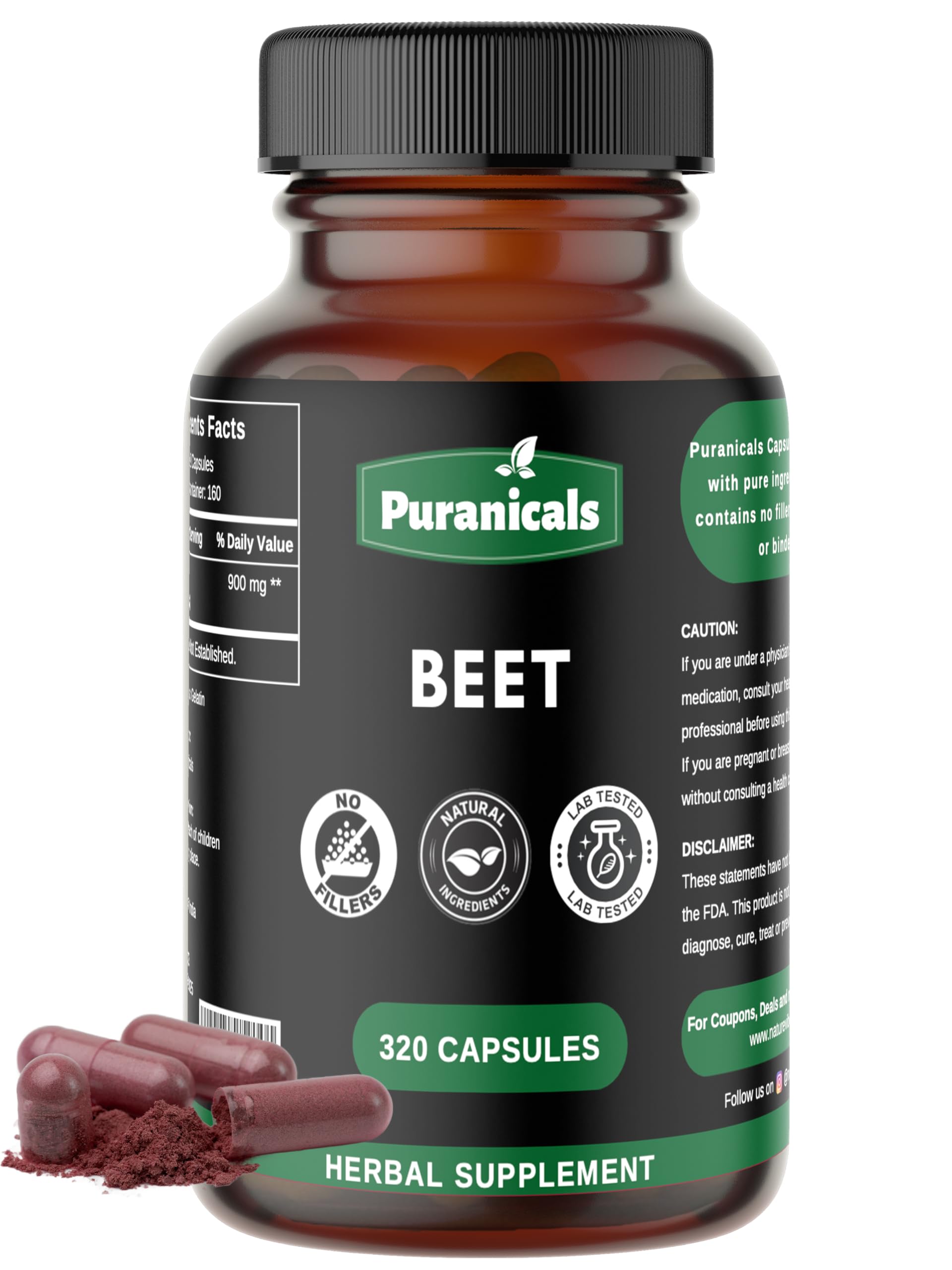 Puranicals Beet Premium 320 Capsules Nitric Oxide Booster | Herbal Supplement | 900 mg Puranicals uk supplements