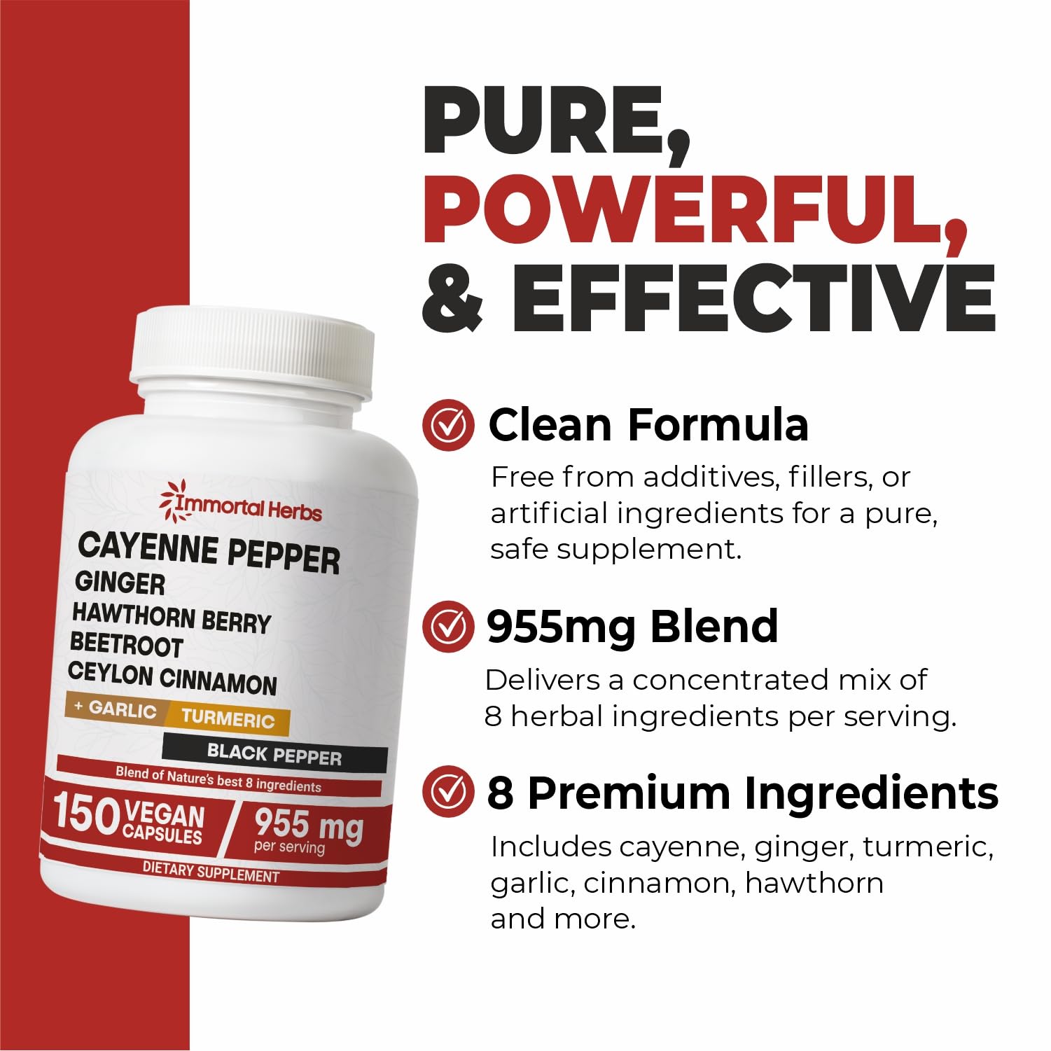 Immortal Herbs Cayenne Pepper Capsules w/Garlic, Ginger, Hawthorn, Turmeric, Cinnamon, Beet Root and Black Pepper Extract, 150 Cayenne Capsules, Non-GMO & Gluten Free Capsaicin Supplement Immortal Herbs uk supplements