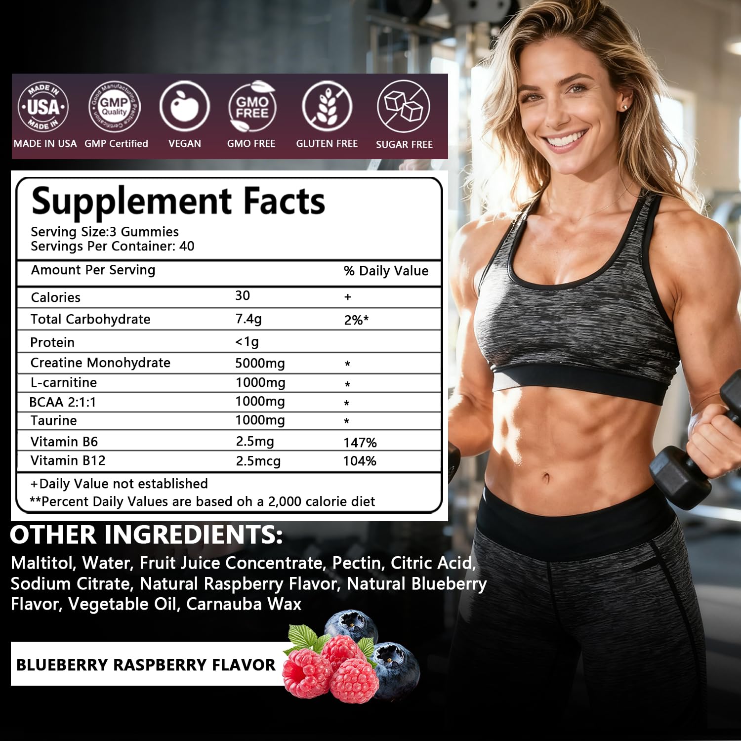 Crasye Creatine Gummies Complex 8000mg for Men and Women Creatine Monohydrate Gummy with BCAA Taurine for Muscle Strength and Energy Boost Sugar Crasye uk supplements