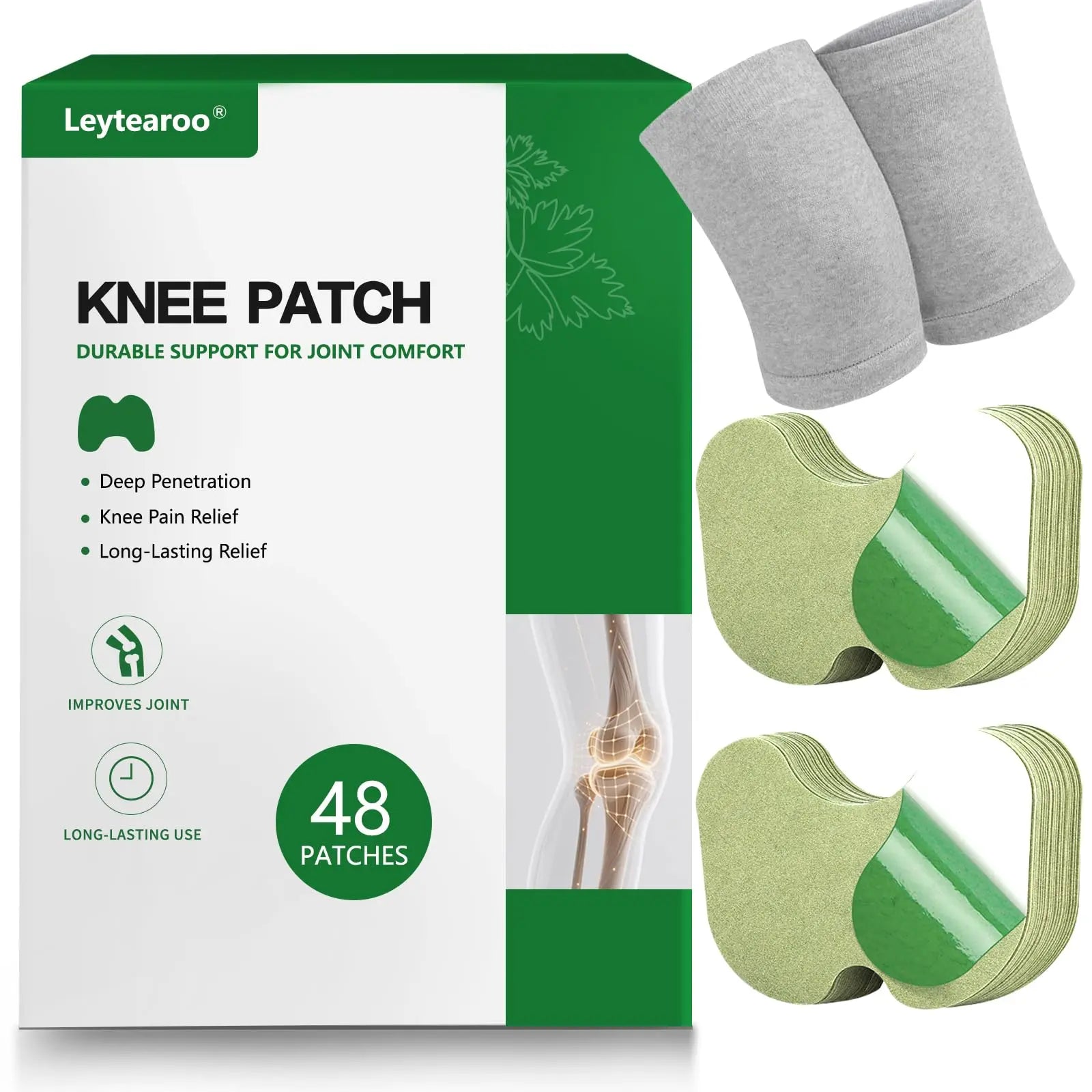 Leytearoo Knee Paches, 48PCS Herbal Knee Patch,Pain Relief Patches,One Pair Knee Sleeves,Long Lasting Relief of Joint Leytearoo uk supplements