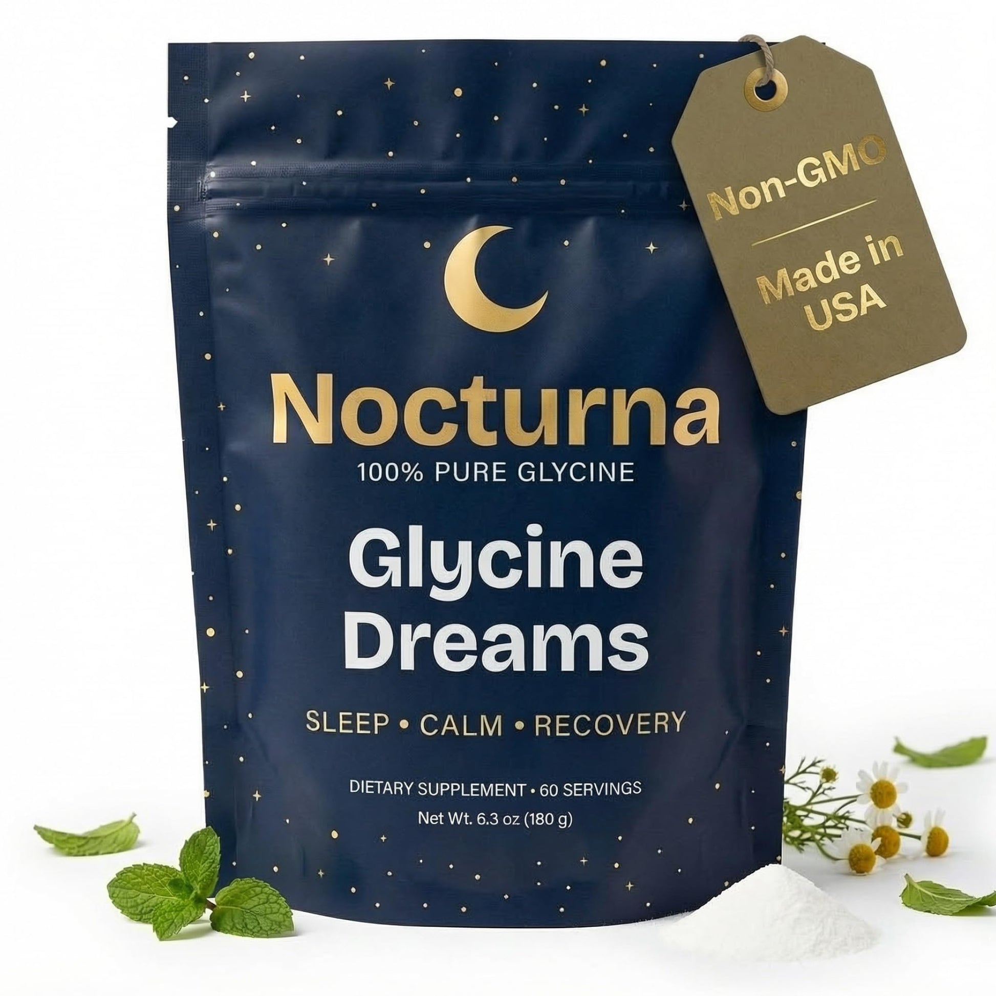 Nocturna Glycine Supplement – 100% Pure 3g Glycine Powder for Sleep, Calm & Recovery – USA Made Sleep Aid for Men & Women – Non-GMO & Completely Natural - 6.3Oz for 60 Servings Nocturna uk supplements