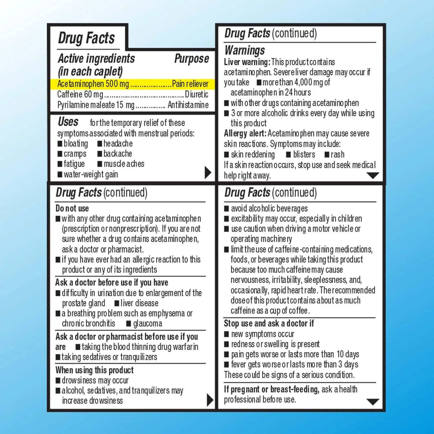 Quality Choice Menstrual Complete Max Strength Period Pain Relief, 500 mg of Acetaminophen, 60mg of Caffeine, 15mg of Pyrilamine Maleate, Cramps, Bloating, Headache. 24 Count. Quality Choice uk supplements