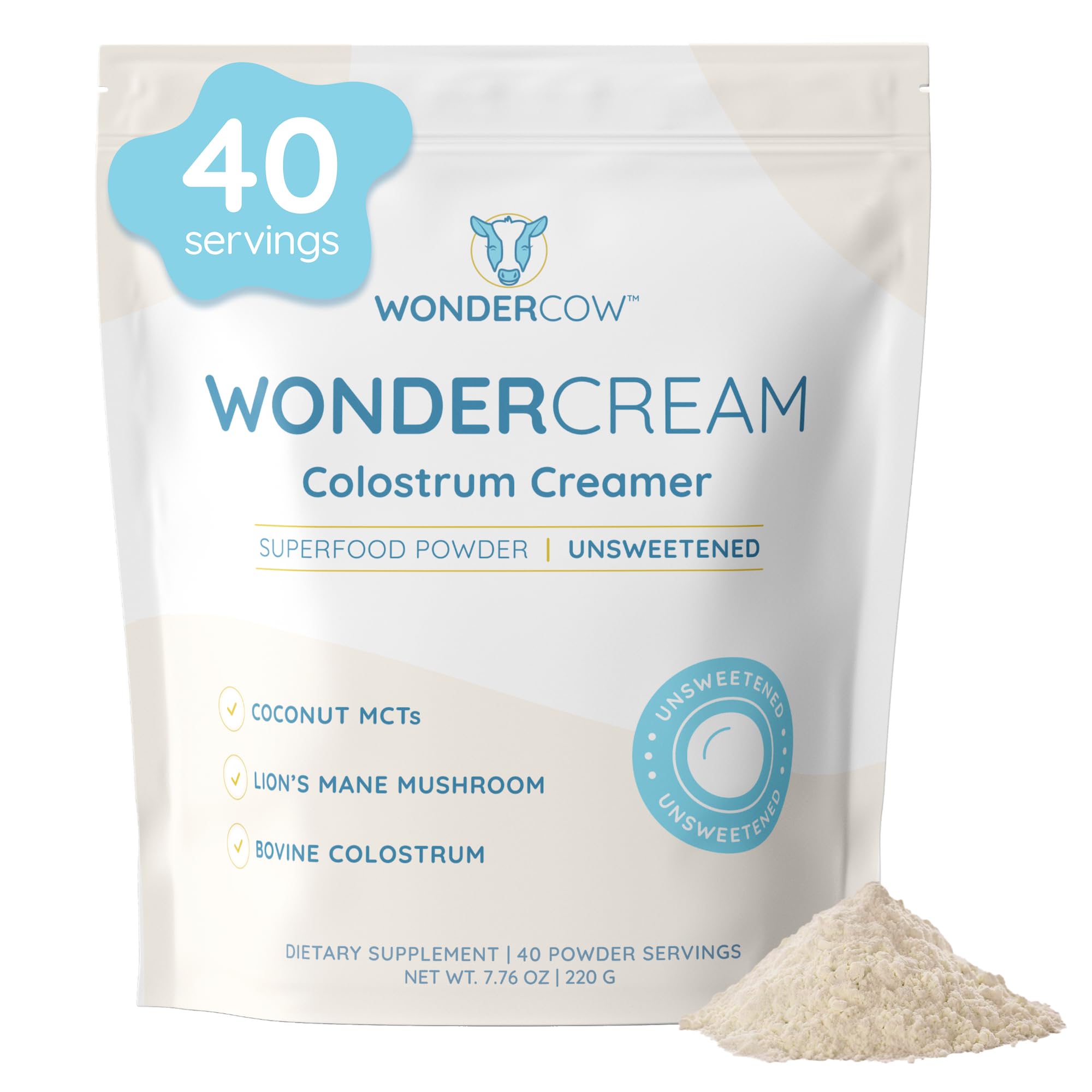 WONDERCOW Bovine Colostrum Superfood Creamer Supplement Powder w/Organic Lions Mane Mushroom & Coconut Milk Powder MCTs | Functional Sugar Free Keto Coffee, Smoothie & Drink Mix Unsweetened WONDERCOW uk supplements