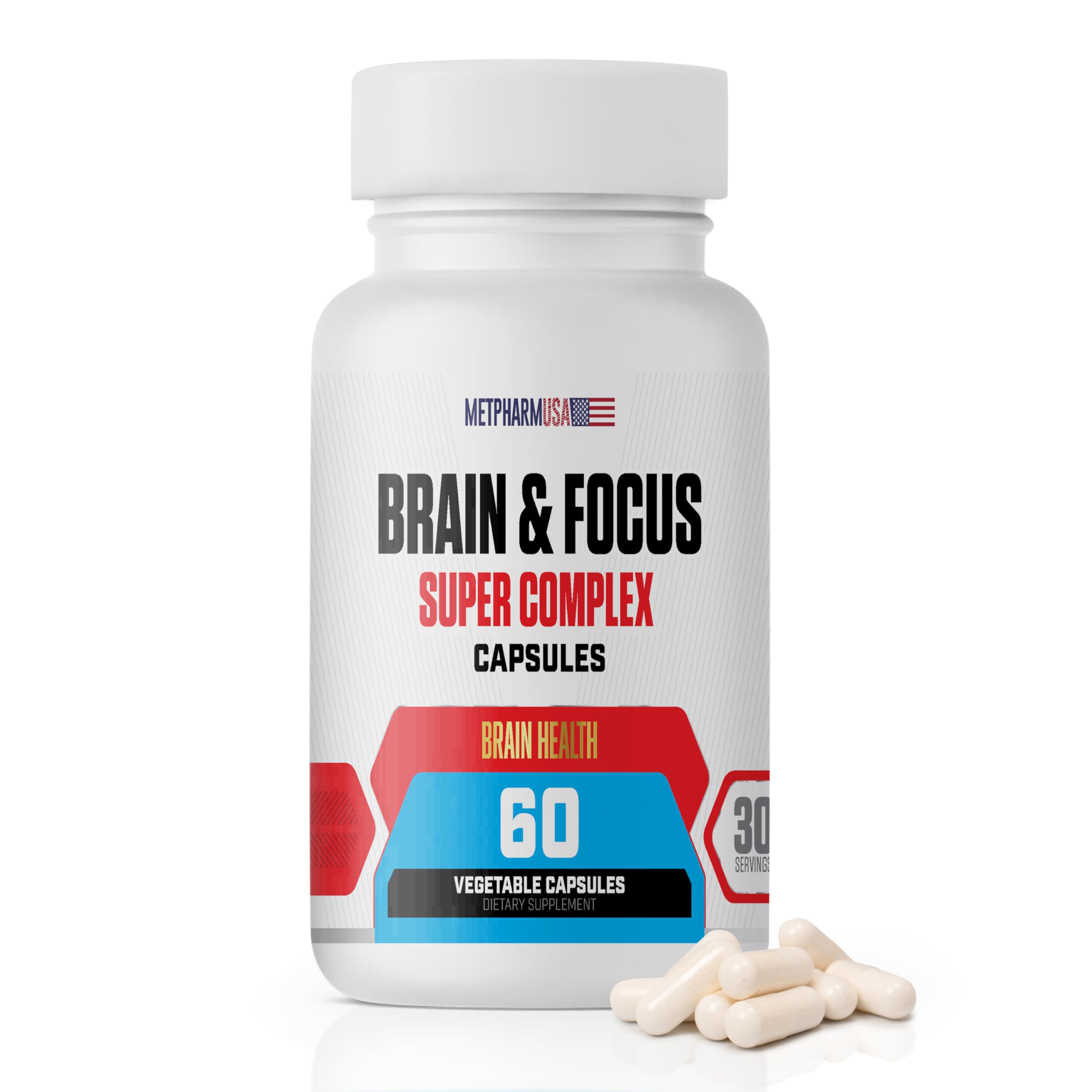 MetpharmUSA Brain & Focus Nootropic Super Complex Supplement for Brain Support and Performance, Improved Focus Memory and Mental Performance MetpharmUSA uk supplements