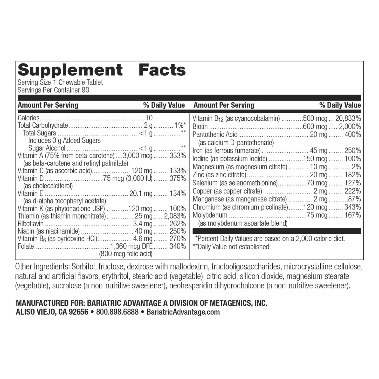 Bariatric Advantage Chewable Ultra Solo with Iron - Once-Per-Day Daily Multivitamin - for Bariatric Surgery Patients - Thiamin, Vitamin A & More Bariatric Advantage uk supplements