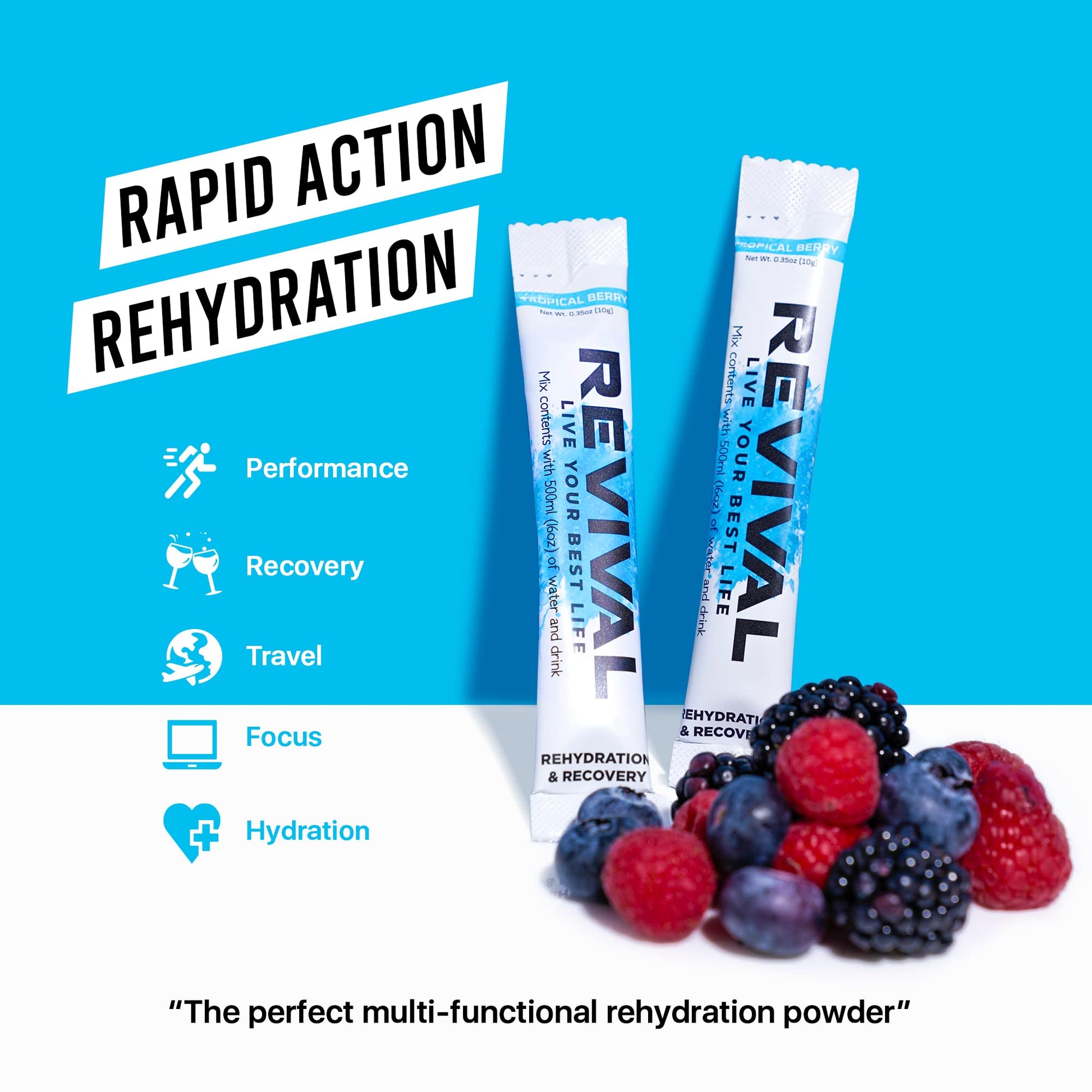 Revival Rapid Rehydration, Electrolytes Powder - High Strength Vitamin C, B1, B3, B5, B12 Revival Shots uk supplements