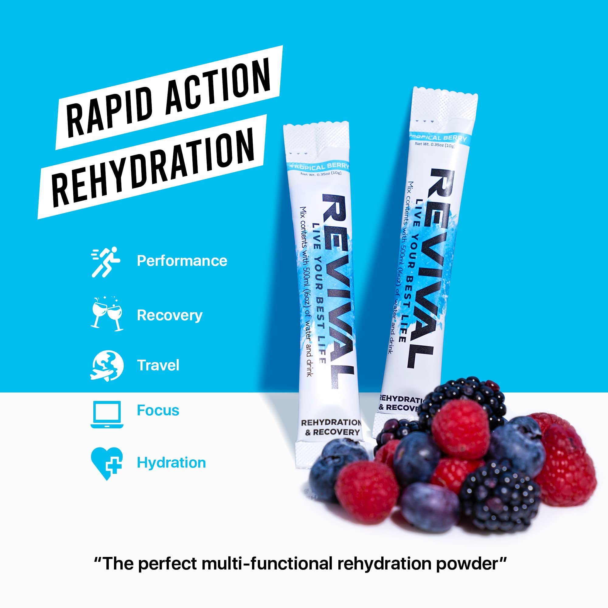 Revival Rapid Rehydration, Electrolytes Powder - High Strength Vitamin C, B1, B3, B5, B12 Revival Shots uk supplements