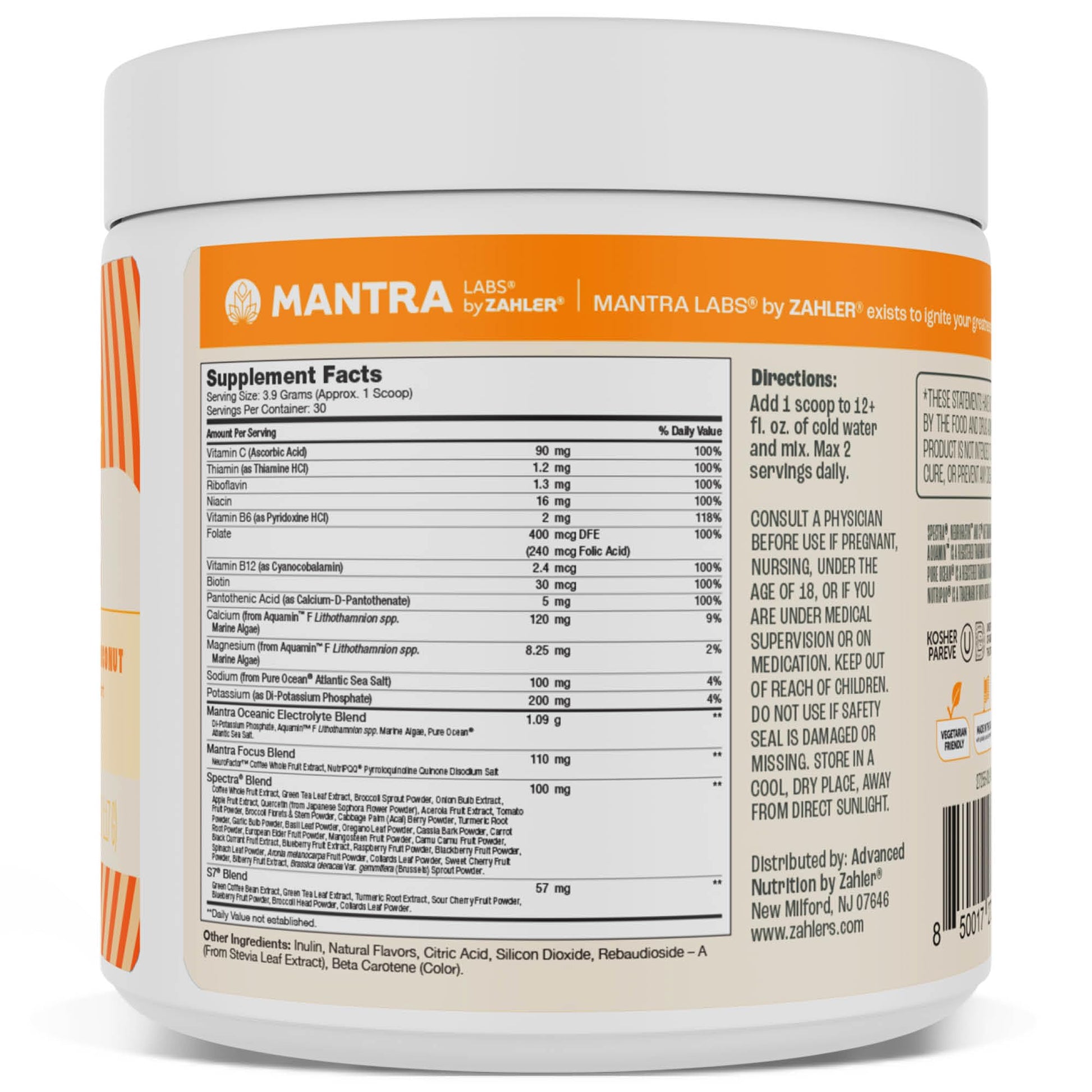 Zahler Mantra Rise, The Energy and Focus Supplement, Citrus Coconut Flavored, 30 Servings. Zahler uk supplements