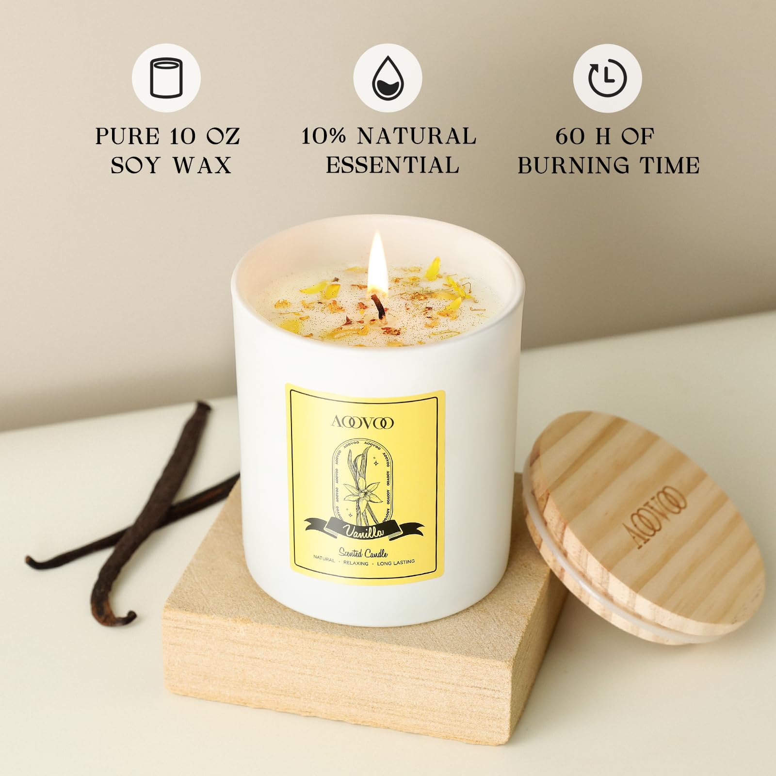 Vanilla Soy Candles Gift for Women - Aromatherapy Candle with Crystals Inside, 10oz Natural Soy Wax Candles AOOVOO uk supplements