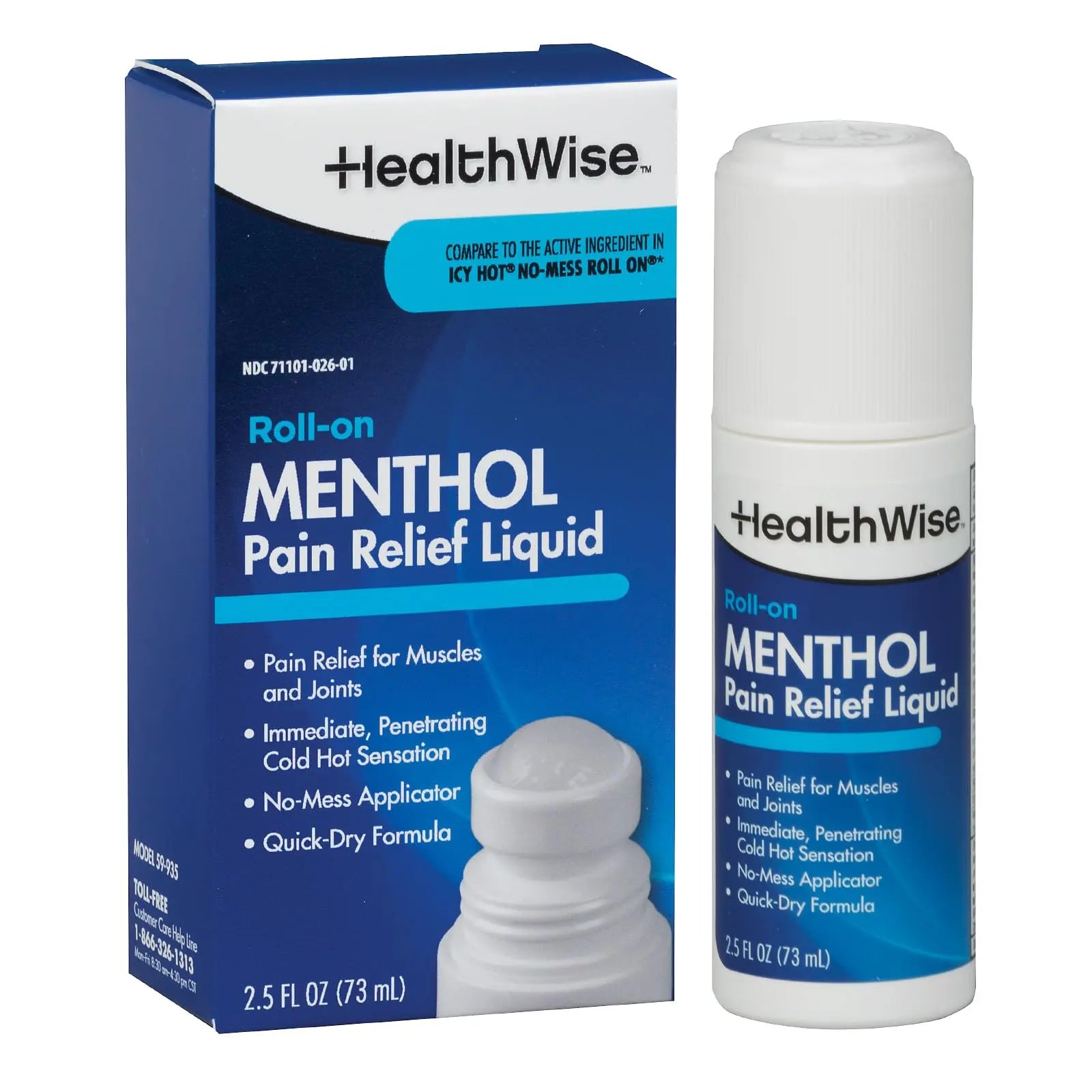 HealthWise 16% Menthol Roll-On | Cold Hot Sensation | Pain Relief Liquid | 2.5 oz. 73 mL | Non-Greasy Formula | Immediate Penetrating Action | Topical Analgesic HealthWise uk supplements