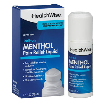 HealthWise 16% Menthol Roll-On | Cold Hot Sensation | Pain Relief Liquid | 2.5 oz. 73 mL | Non-Greasy Formula | Immediate Penetrating Action | Topical Analgesic HealthWise uk supplements