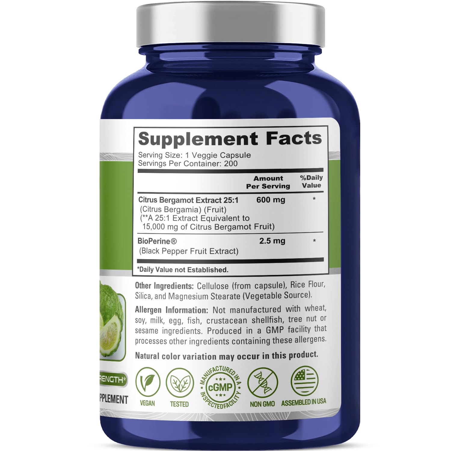NusaPure Citrus Bergamot Capsules 15,000mg, 200 Capsules - 25:1 Bergamot Extract - 200 Servings, Bioperine, Vegan, Non-GMO NusaPure uk supplements
