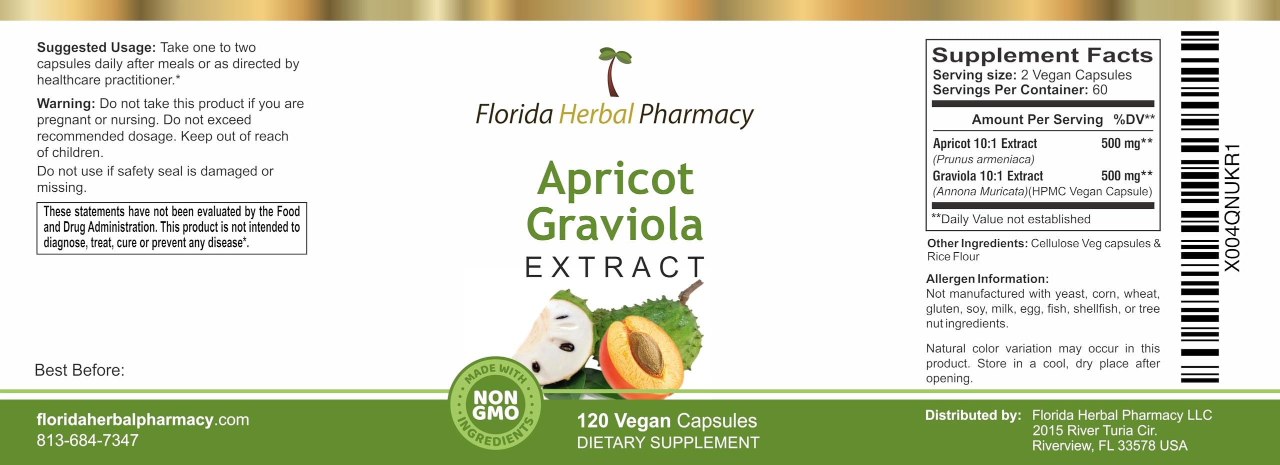 Florida Herbal Pharmacy, Apricot-Graviola Supplement Capsules 10:1 (120 Capsules), 1000 mg Serving (Pack of 1) Florida Herbal Pharmacy uk supplements