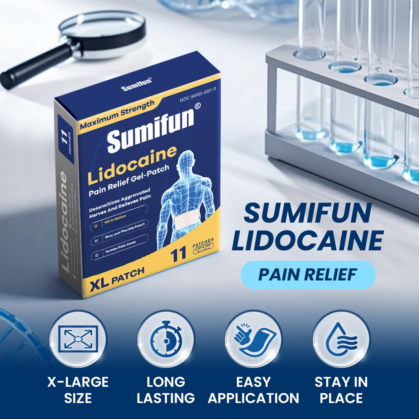 Sumifun 4% Lidocaine XL Pain Patches | Extra Large 4.72"x7.87" for Full Back & Thigh Coverage | Maximum Strength OTC Numbing | 8-Hour Medical Adhesion (X-Large, Count, 18) Sumifun uk supplements