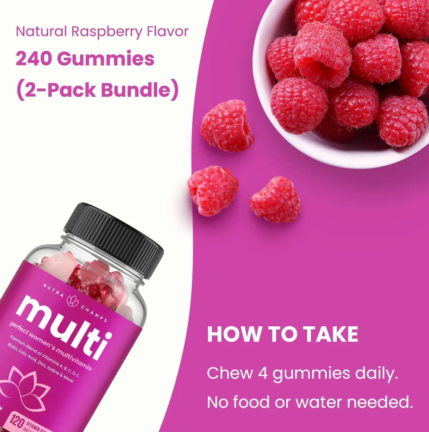 NutraChamps Multivitamin for Women, 240 Count, Vitamins A, B, C, D, E, Biotin, Folic Acid, Womens Gummy Multivitamins, Chewable Daily (Pack of 2) NutraChamps uk supplements