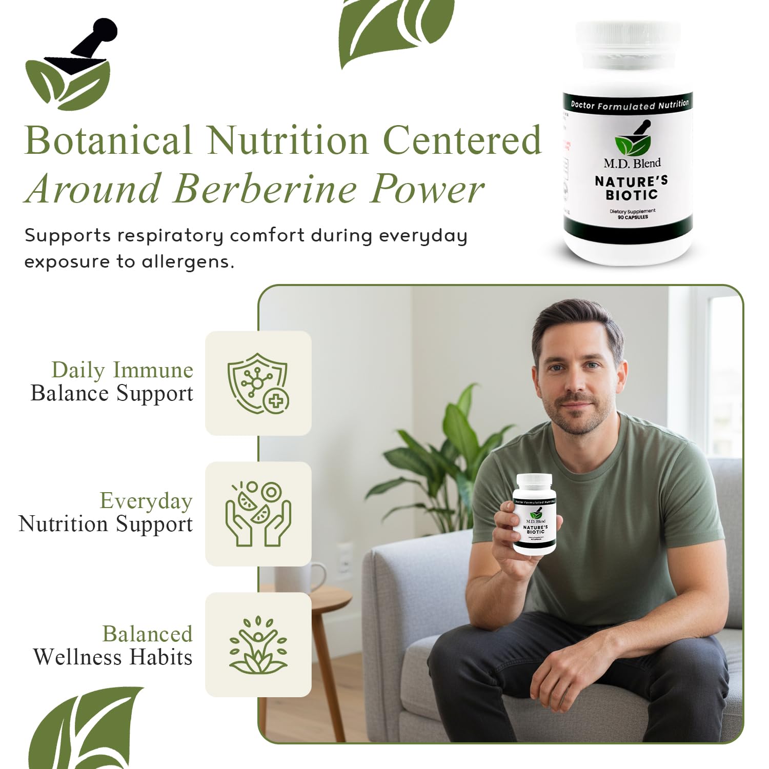 Nature’s Biotic Berberine Supplement for Daily Wellness Support with Blend of Oregano, Garlic, Vitamins C & B6, Magnesium, and Zinc, 90 Capsules (Pack of 1) M.D. Blend uk supplements