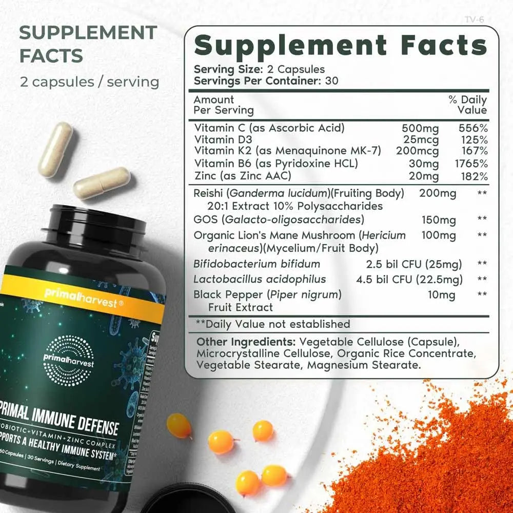 Primal Harvest Primal Immune Defense: 10-in-1 Immune Support with Probiotics, Zinc, Vitamins C, B6, D3 & K2 Primal Harvest uk supplements