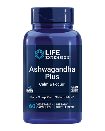 Life Extension Ashwagandha Plus Calm & Focus, ashwagandha Extract, Spearmint Extract, Focus, Attention, Relaxation, Advanced Formula, 60 Vegetarian Capsules Life Extension uk supplements