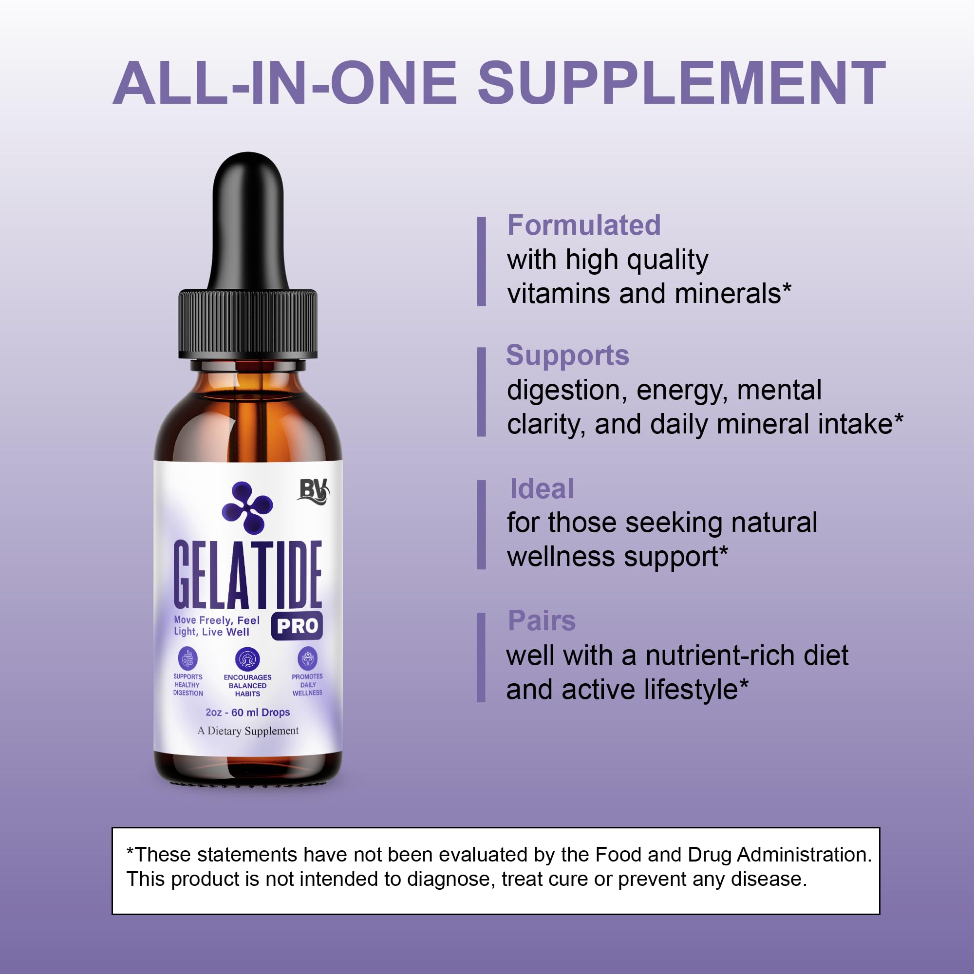 BLUE VIBE Gelatide Liquid Drops, Gela Tide Advanced Maximum Strength Overall Health & Wellness Support Supplement, Gelatide Premium Daily Health and Overall Energy Formula (2oz / 60ml) BLUE VIBE uk supplements