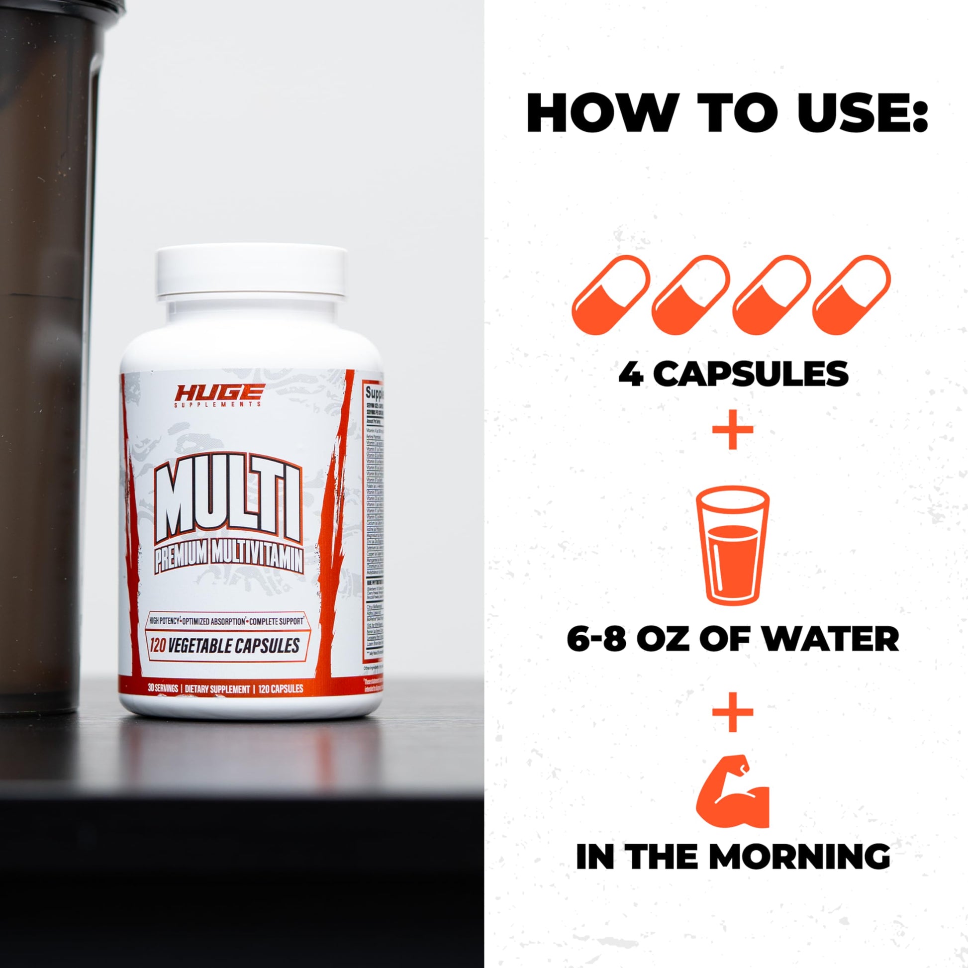 Huge Multi, Multivitamin for Men, High-Performance All-in-One Formula for Athletes & Bodybuilding, Vitamin & Mineral Replenishment, Supports Immune System & Healthy Hormone Levels (120 Capsules) Huge Supplements uk supplements