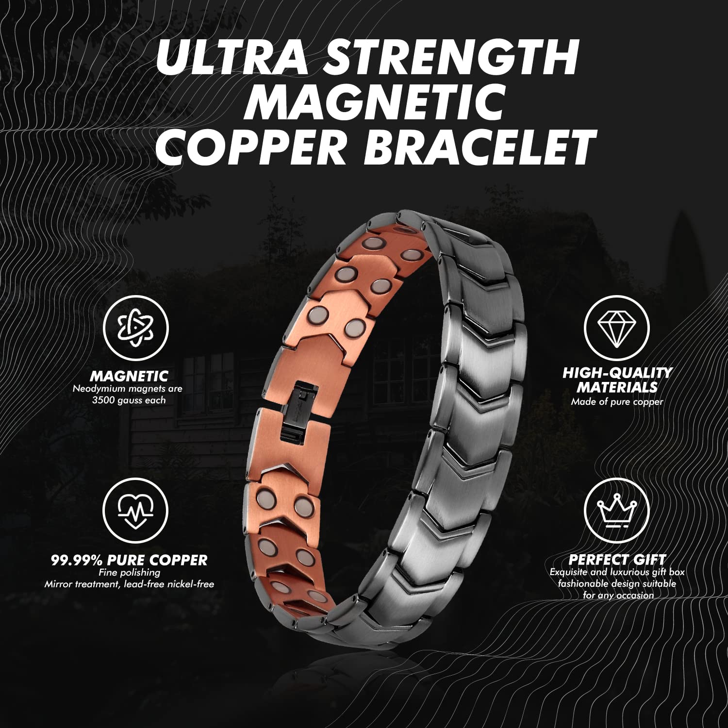 Auinz - Copper Bracelets for Men - 99.99% Solid Pure Copper Magnetic Bracelets Double-Row Auinz uk supplements