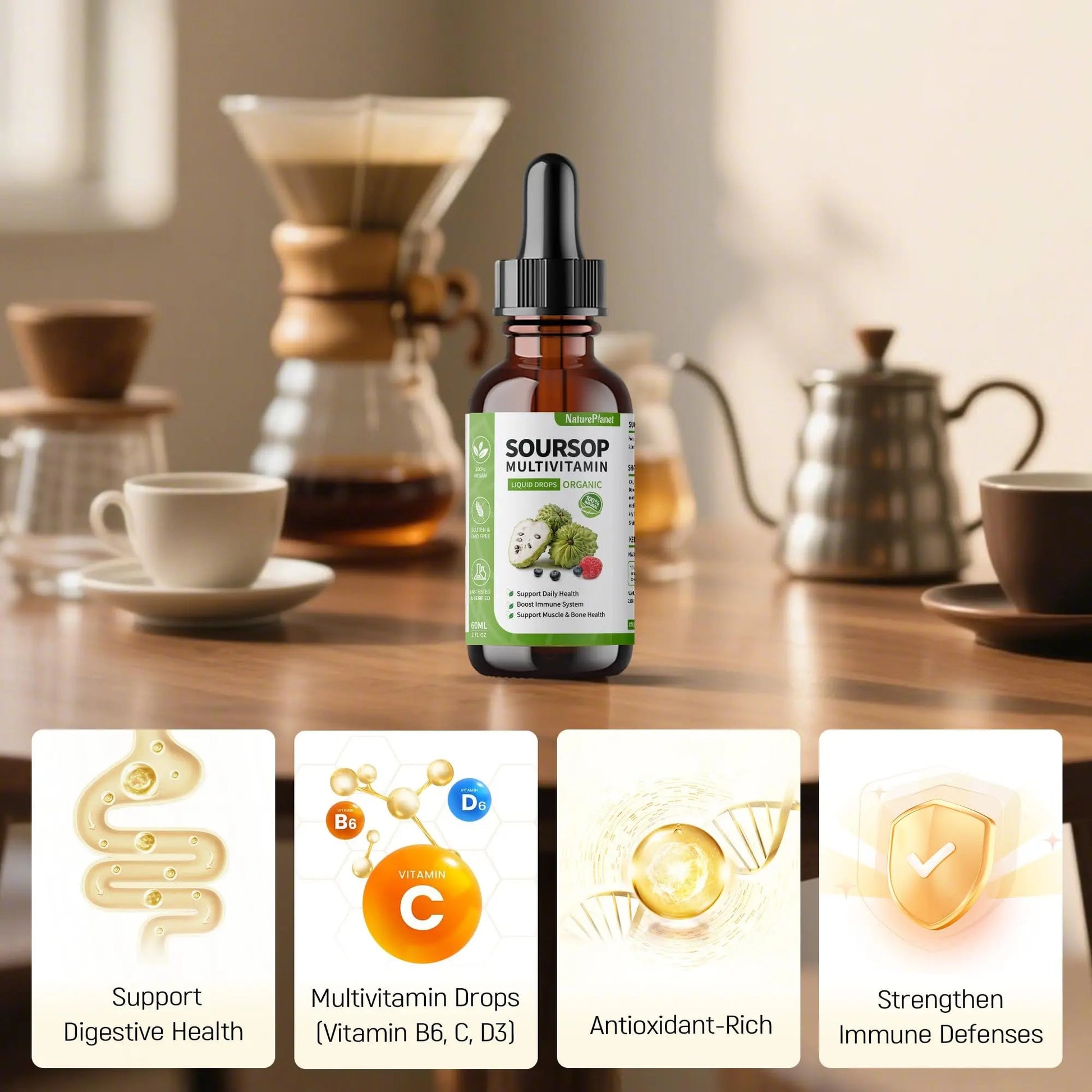 NaturePlanet Organic Soursop Bitters and Black Seed Oil Drops Bundles with Vitamins D3, K2, B6, C | NaturePlanet uk supplements
