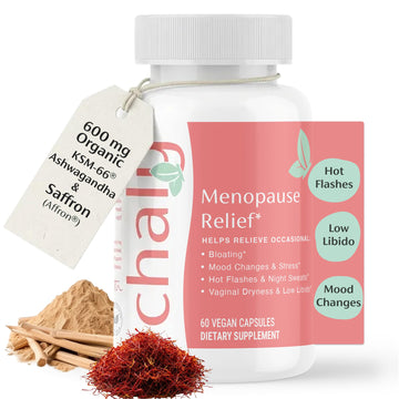 Chaly Menopause Supplements for Women with Ashwagandha KSM 66 and Saffron | Hot Flash, Bloating, Libido, Vaginal Dryness, Stress, and Mood Support Supplement | Menopause Relief Supplements | 60 Count Chaly uk supplements