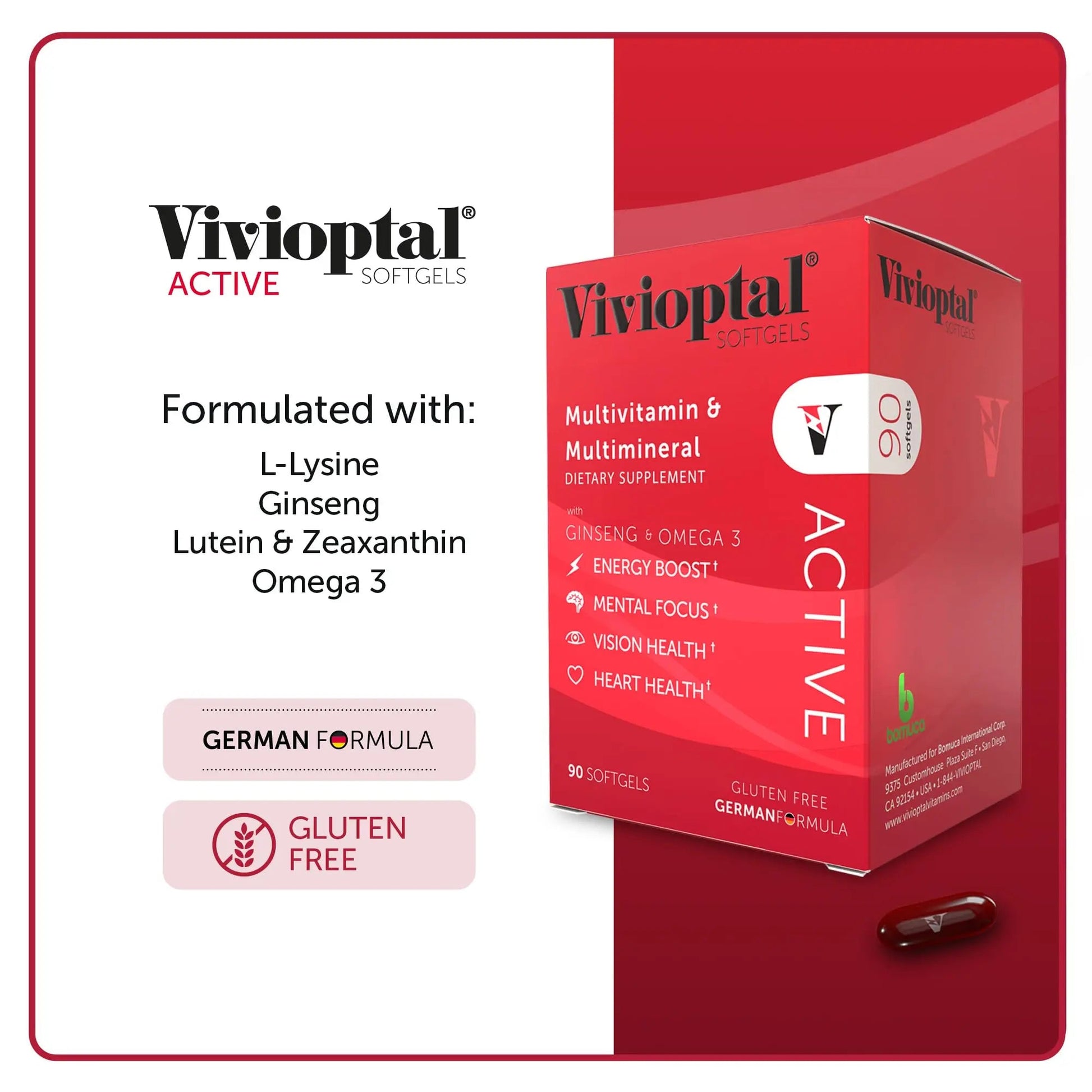 Vivioptal Active, 90 Softgels, Ginseng & Omega 3, Multivitamin & Multimineral, Gluten Free, German Formula Vivioptal Vitamins uk supplements